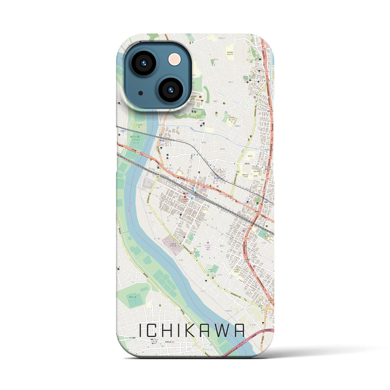 【市川】地図柄iPhoneケース（バックカバータイプ・ナチュラル）iPhone 13 用