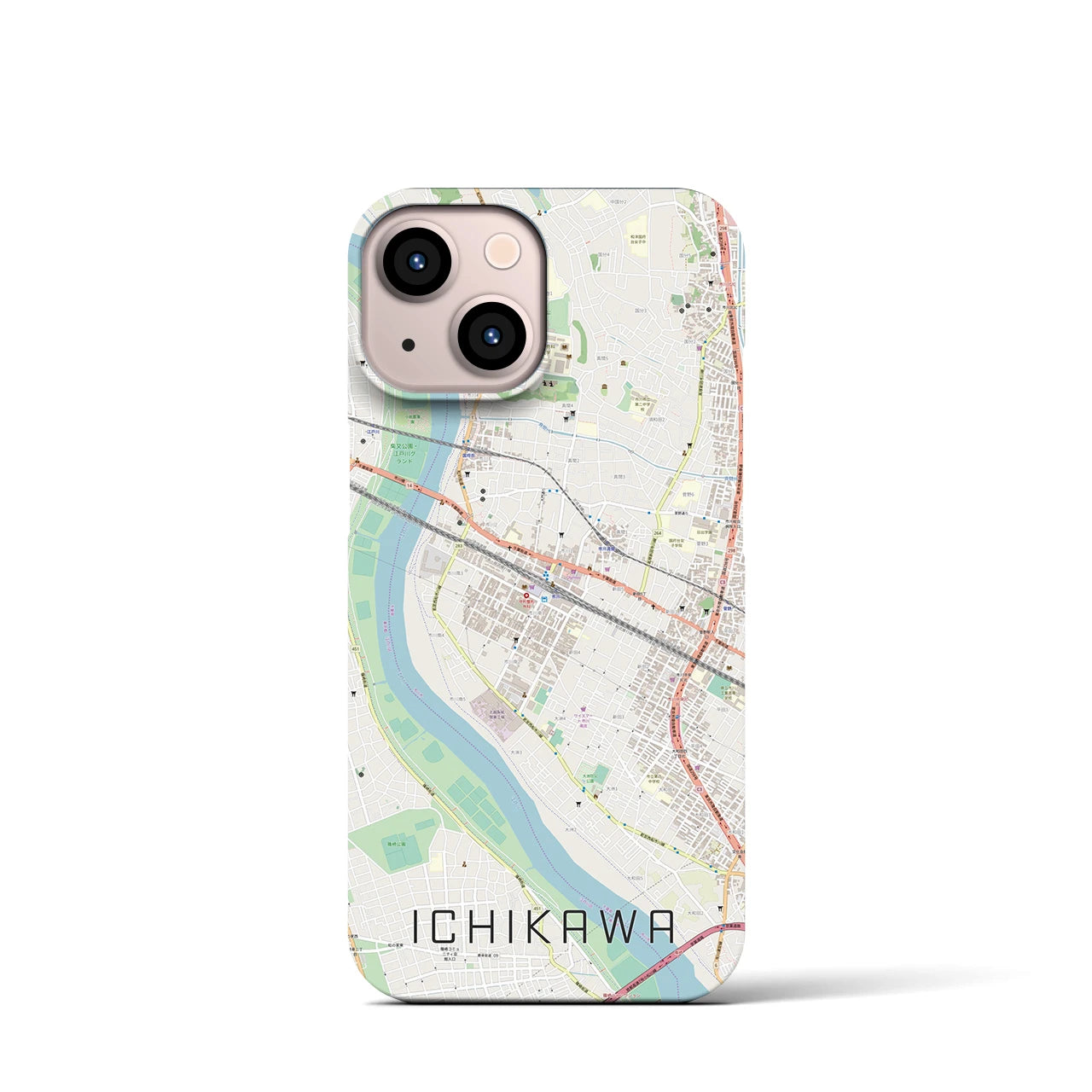 【市川】地図柄iPhoneケース（バックカバータイプ・ナチュラル）iPhone 13 mini 用