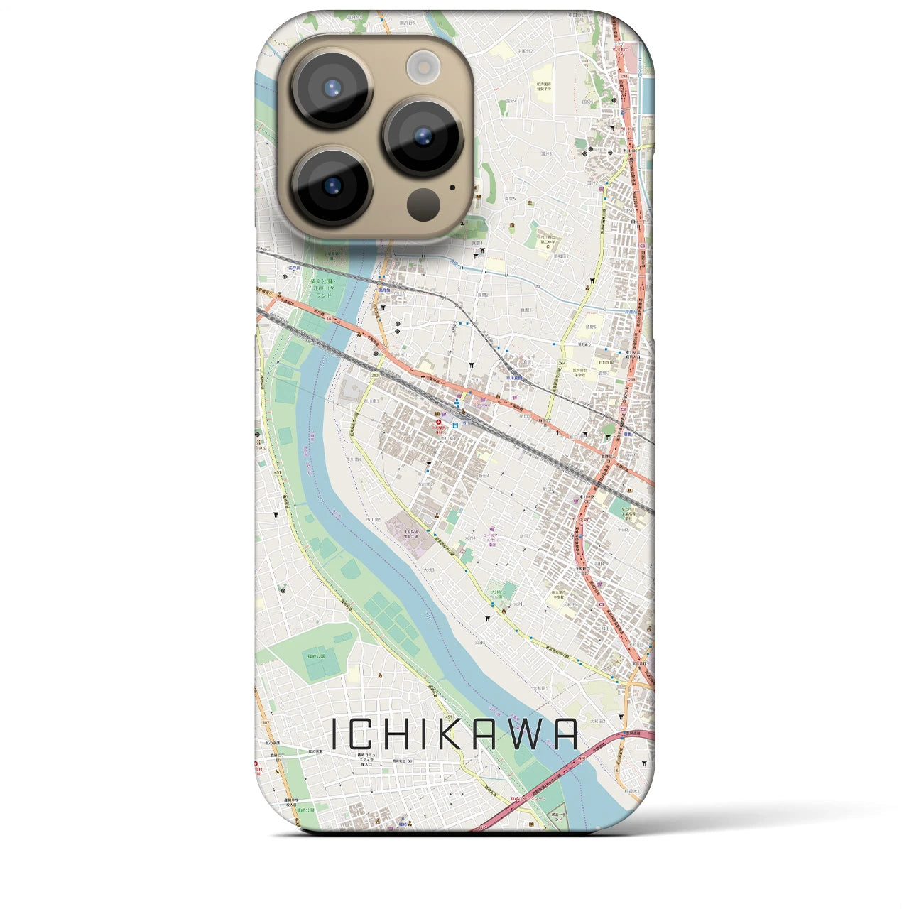 【市川】地図柄iPhoneケース（バックカバータイプ・ナチュラル）iPhone 14 Pro Max 用