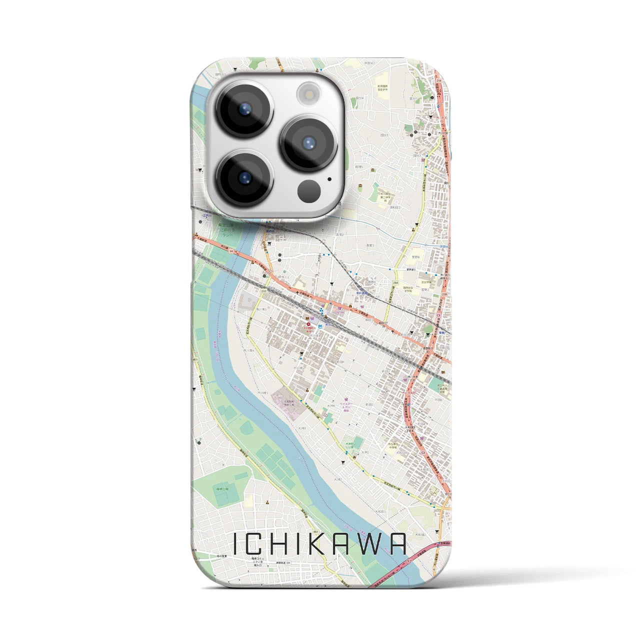 【市川】地図柄iPhoneケース（バックカバータイプ・ナチュラル）iPhone 14 Pro 用