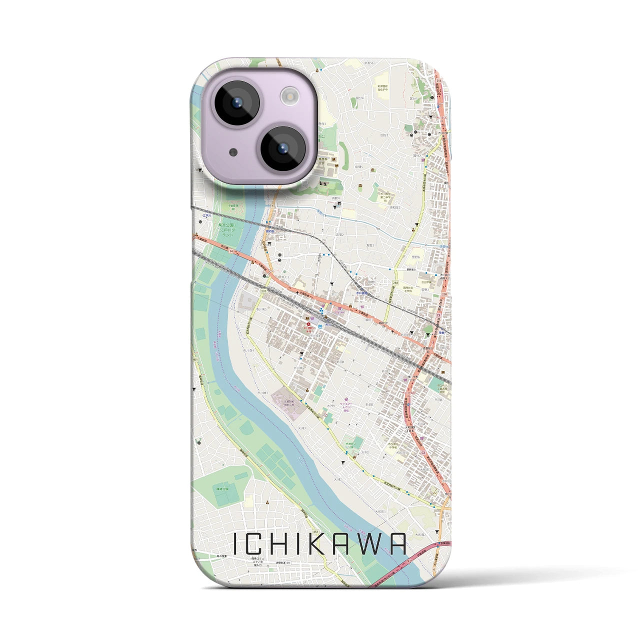 【市川】地図柄iPhoneケース（バックカバータイプ・ナチュラル）iPhone 14 用