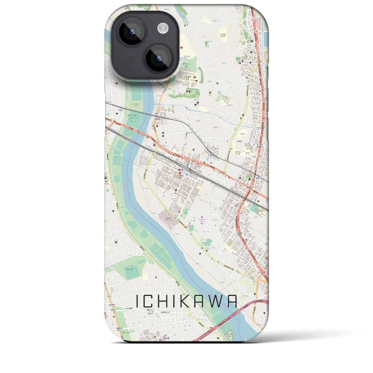 【市川】地図柄iPhoneケース（バックカバータイプ・ナチュラル）iPhone 14 Plus 用