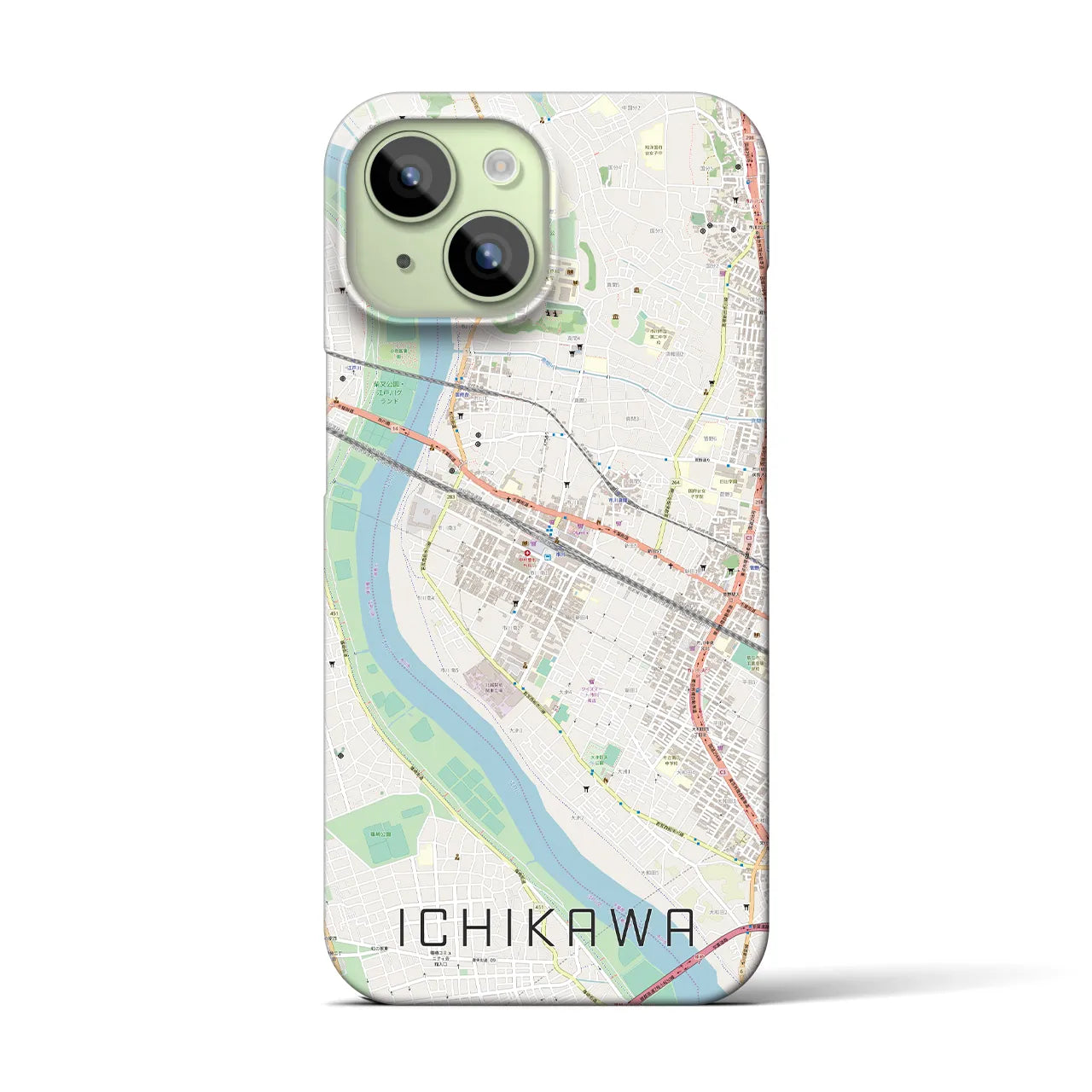 【市川】地図柄iPhoneケース（バックカバータイプ・ナチュラル）iPhone 15 用