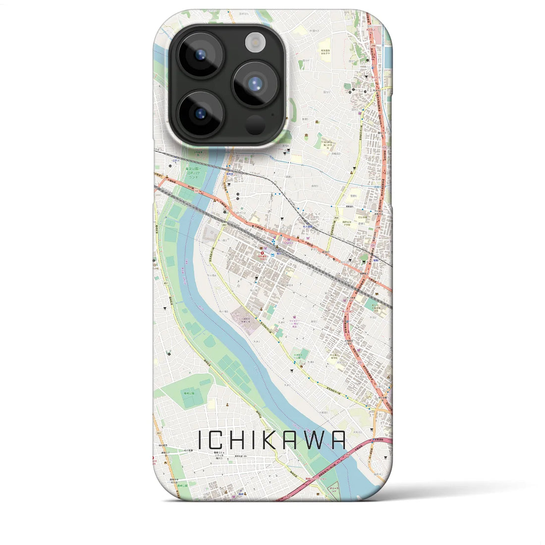 【市川】地図柄iPhoneケース（バックカバータイプ・ナチュラル）iPhone 15 Pro Max 用