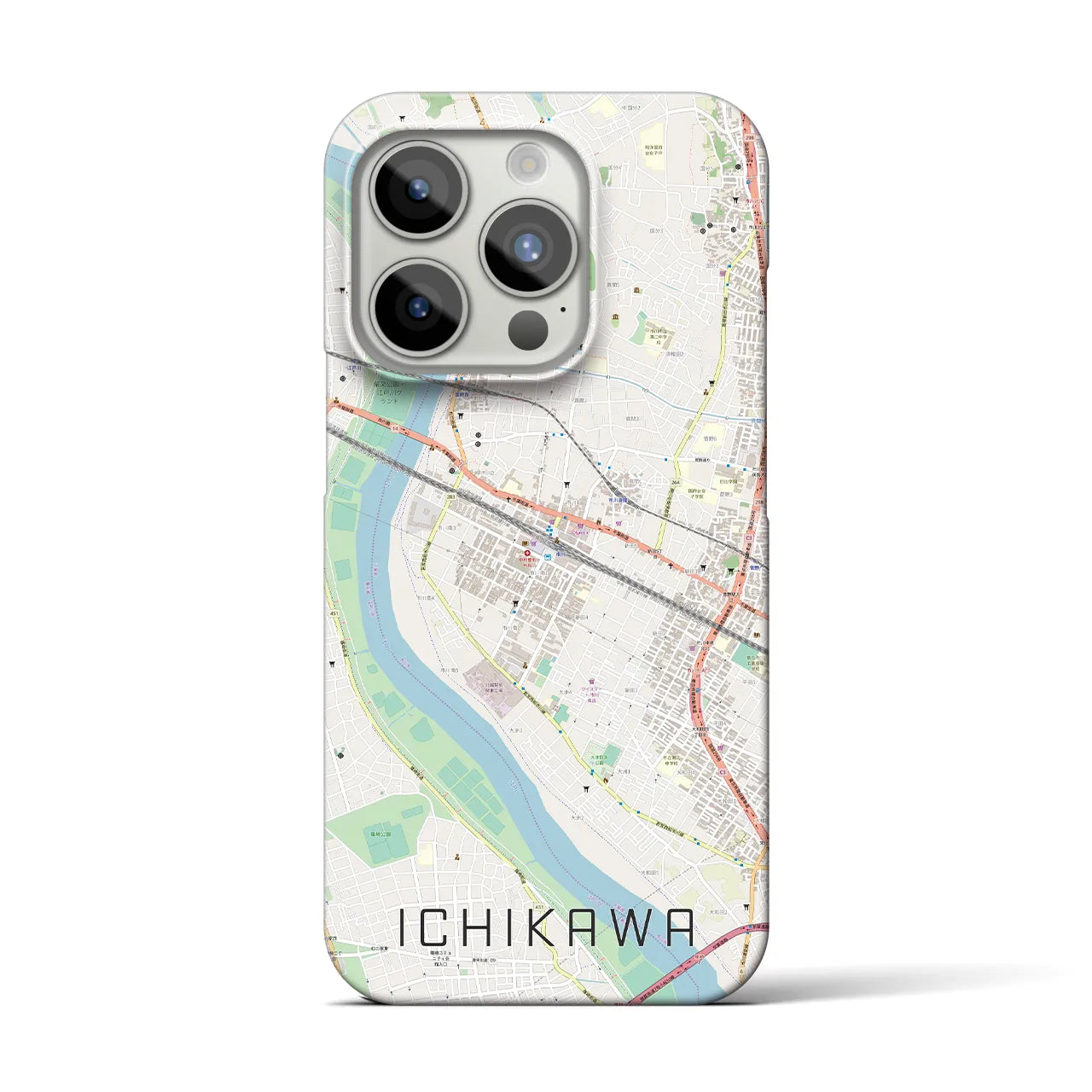 【市川】地図柄iPhoneケース（バックカバータイプ・ナチュラル）iPhone 15 Pro 用