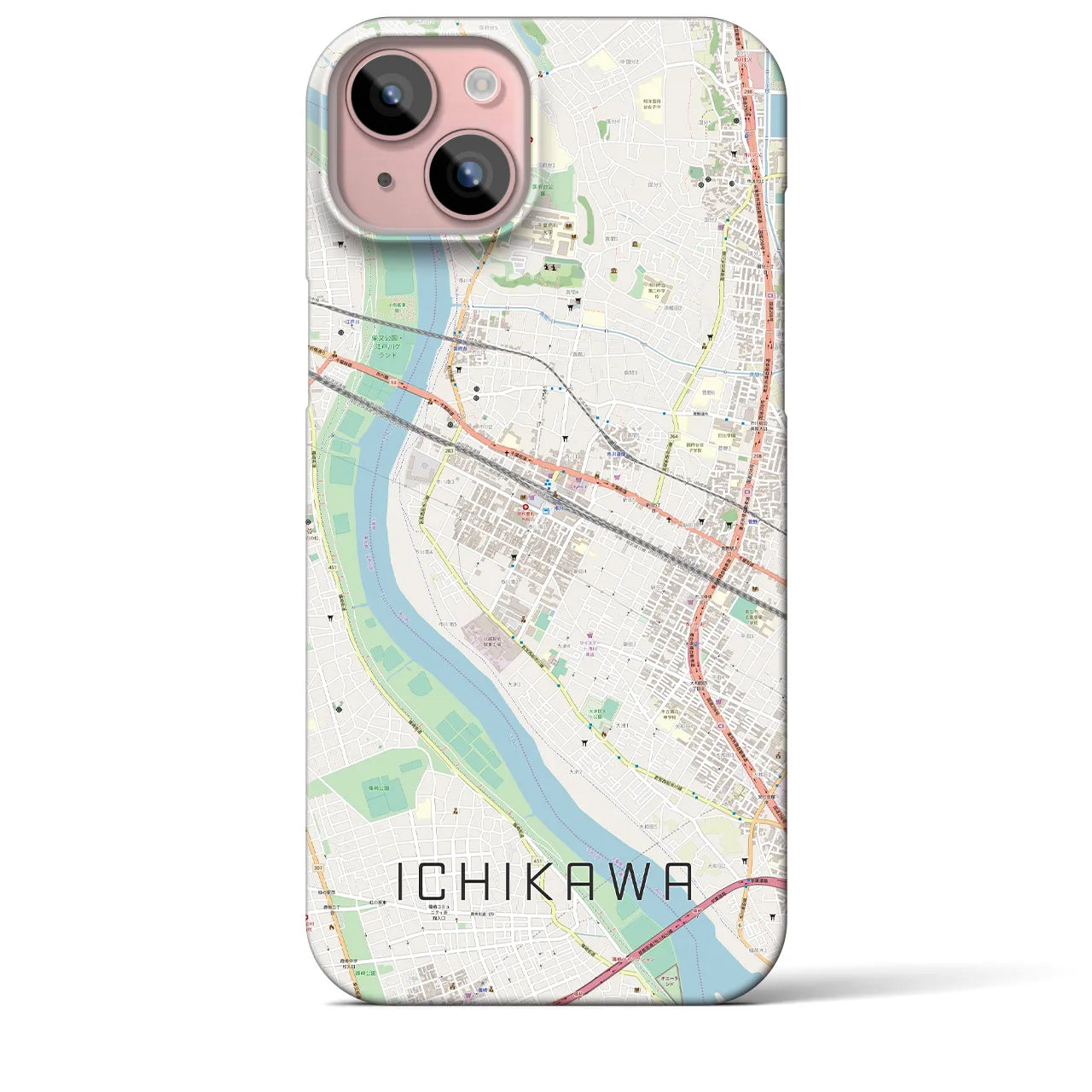 【市川】地図柄iPhoneケース（バックカバータイプ・ナチュラル）iPhone 15 Plus 用