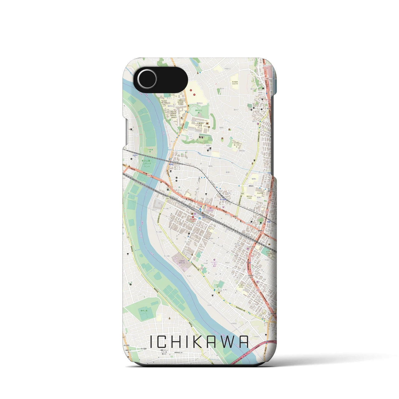 【市川】地図柄iPhoneケース（バックカバータイプ・ナチュラル）iPhone SE（第3 / 第2世代） / 8 / 7 / 6s / 6 用