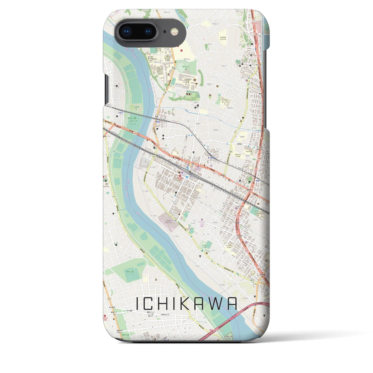 【市川】地図柄iPhoneケース（バックカバータイプ・ナチュラル）iPhone 8Plus /7Plus / 6sPlus / 6Plus 用