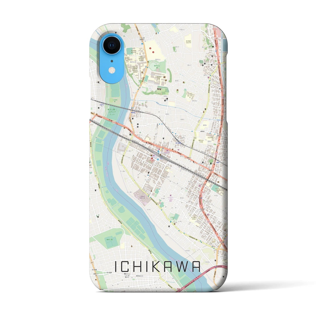 【市川】地図柄iPhoneケース（バックカバータイプ・ナチュラル）iPhone XR 用