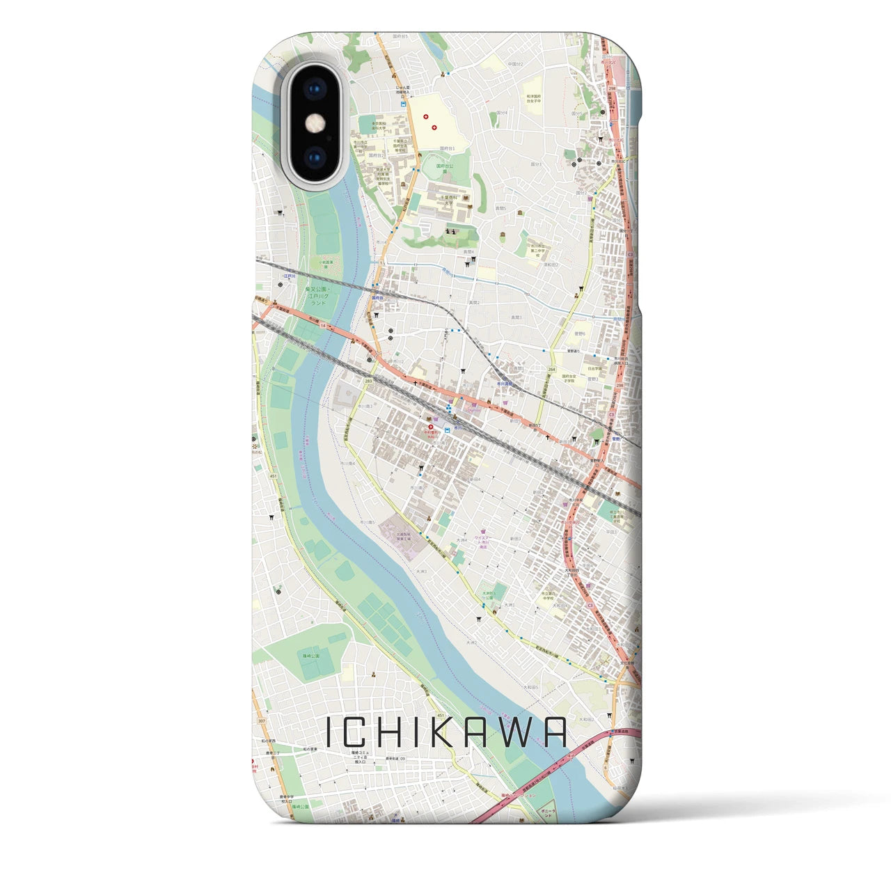 【市川】地図柄iPhoneケース（バックカバータイプ・ナチュラル）iPhone XS Max 用