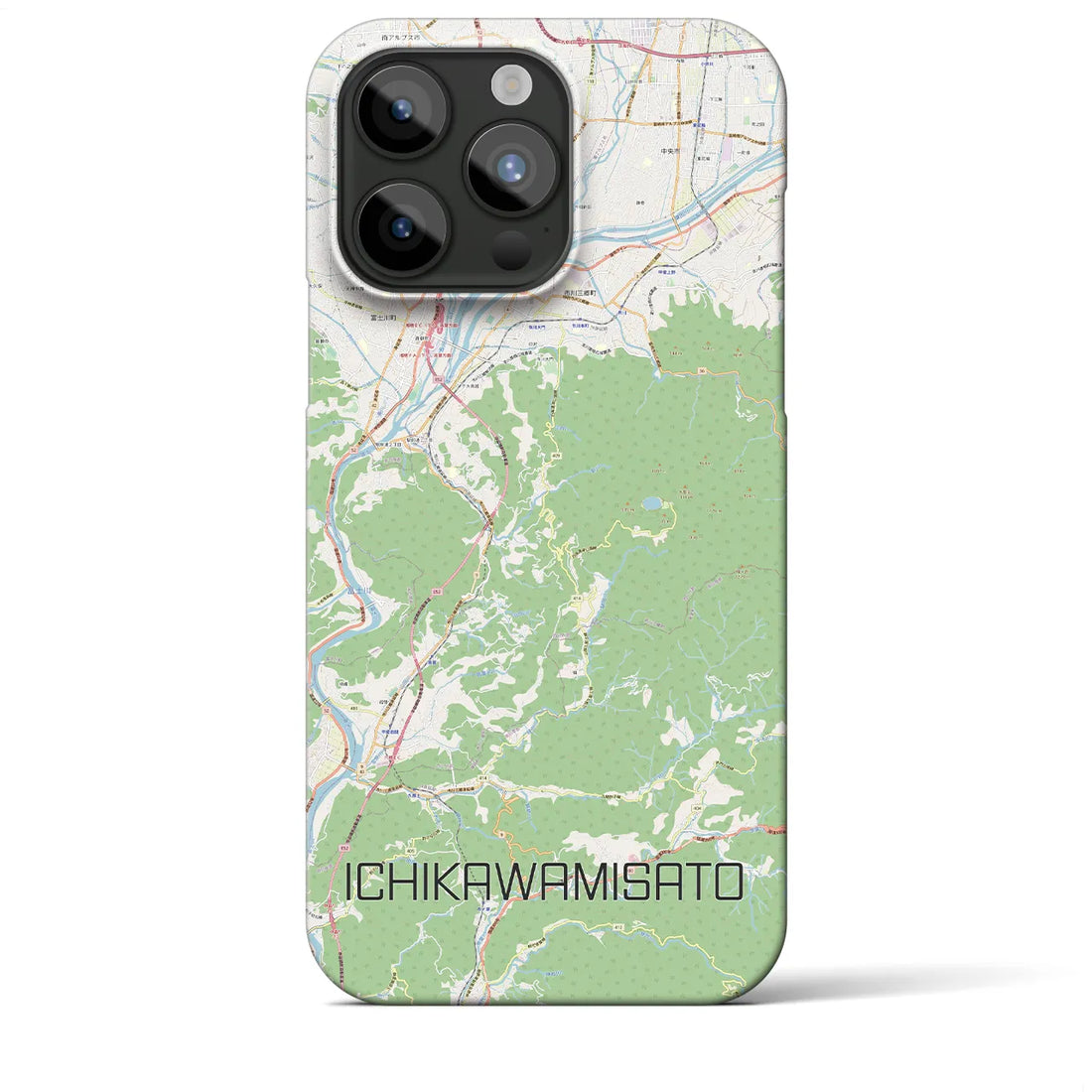 【市川三郷】地図柄iPhoneケース（バックカバータイプ・ナチュラル）iPhone 15 Pro Max 用