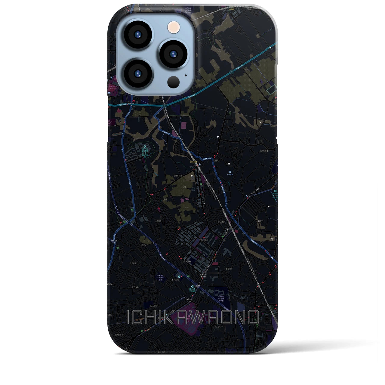 【市川大野】地図柄iPhoneケース（バックカバータイプ・ブラック）iPhone 13 Pro Max 用