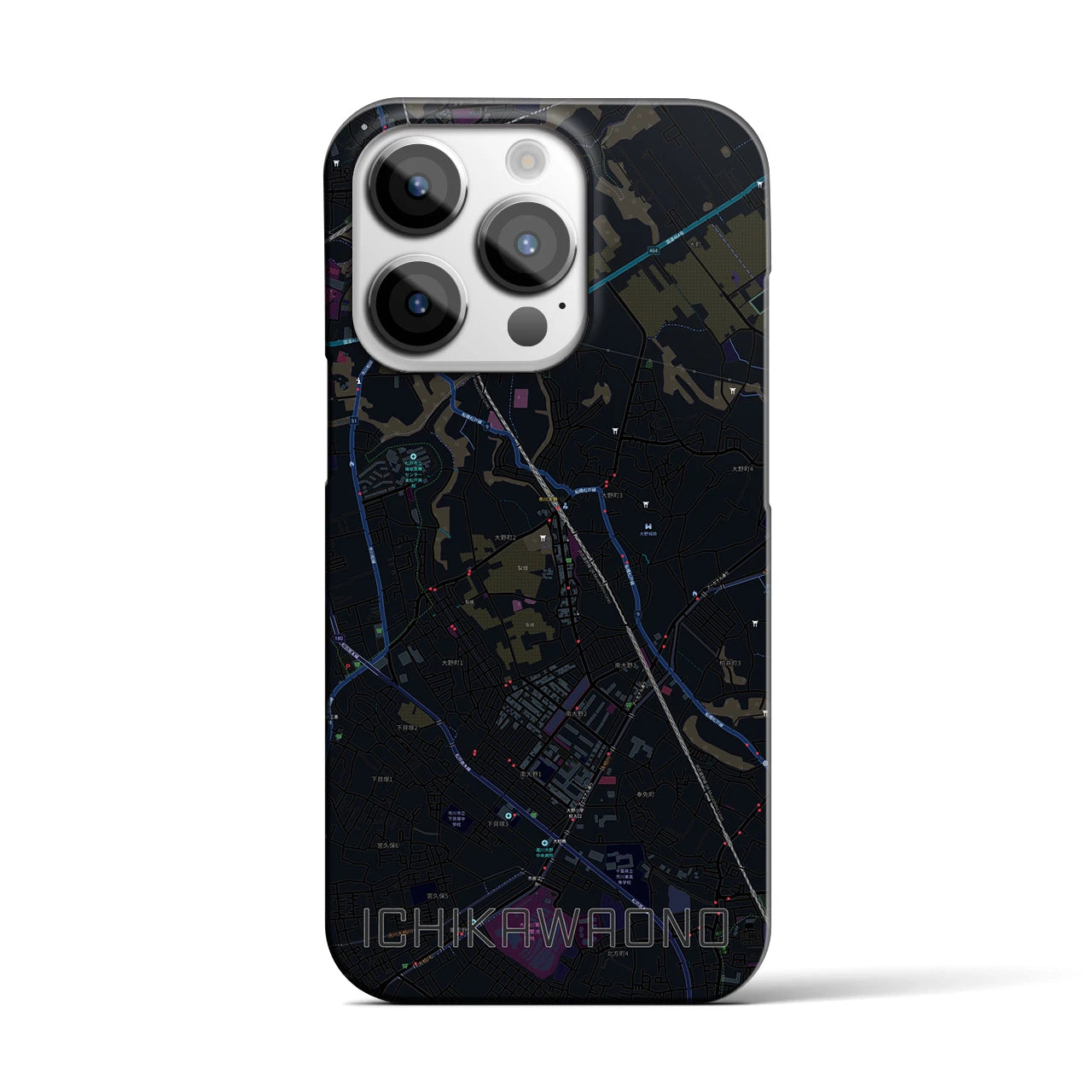 【市川大野】地図柄iPhoneケース（バックカバータイプ・ブラック）iPhone 14 Pro 用