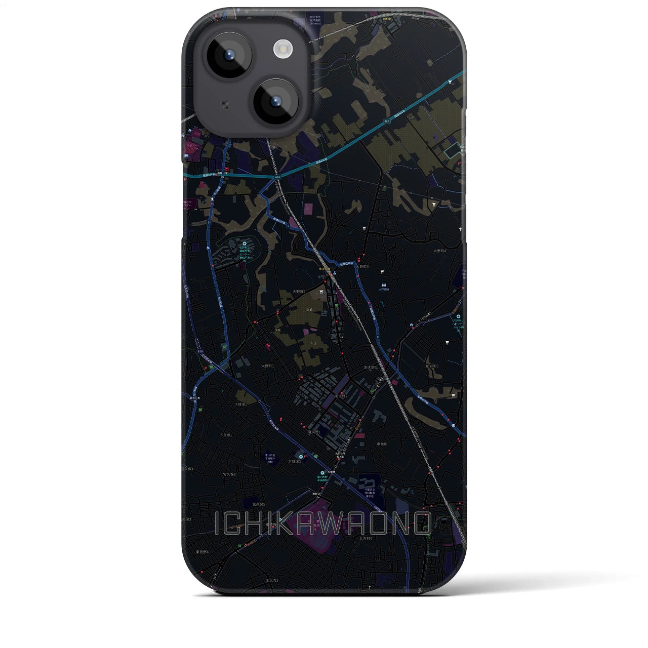 【市川大野】地図柄iPhoneケース（バックカバータイプ・ブラック）iPhone 14 Plus 用