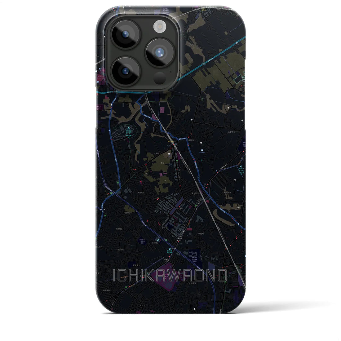 【市川大野】地図柄iPhoneケース（バックカバータイプ・ブラック）iPhone 15 Pro Max 用