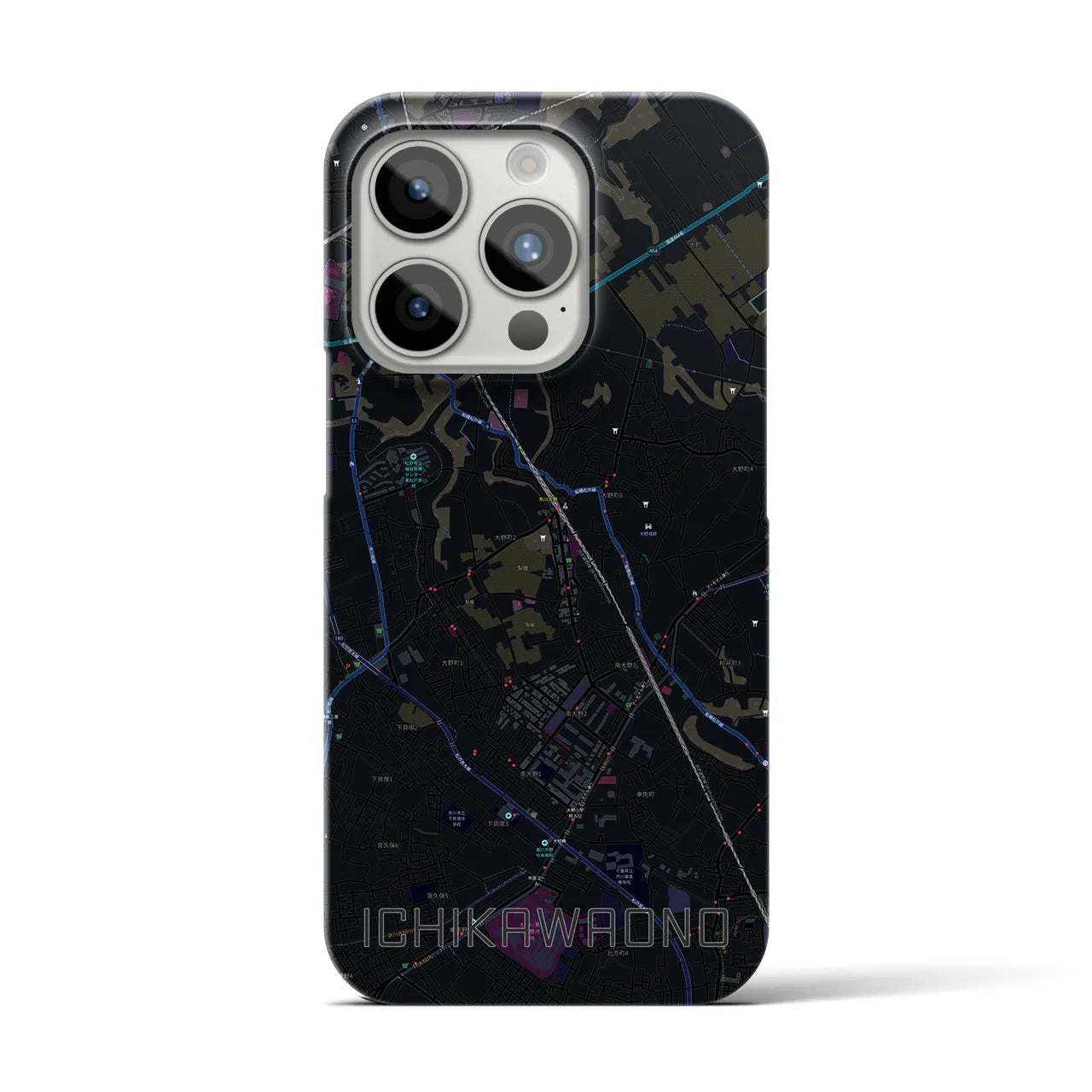 【市川大野】地図柄iPhoneケース（バックカバータイプ・ブラック）iPhone 15 Pro 用