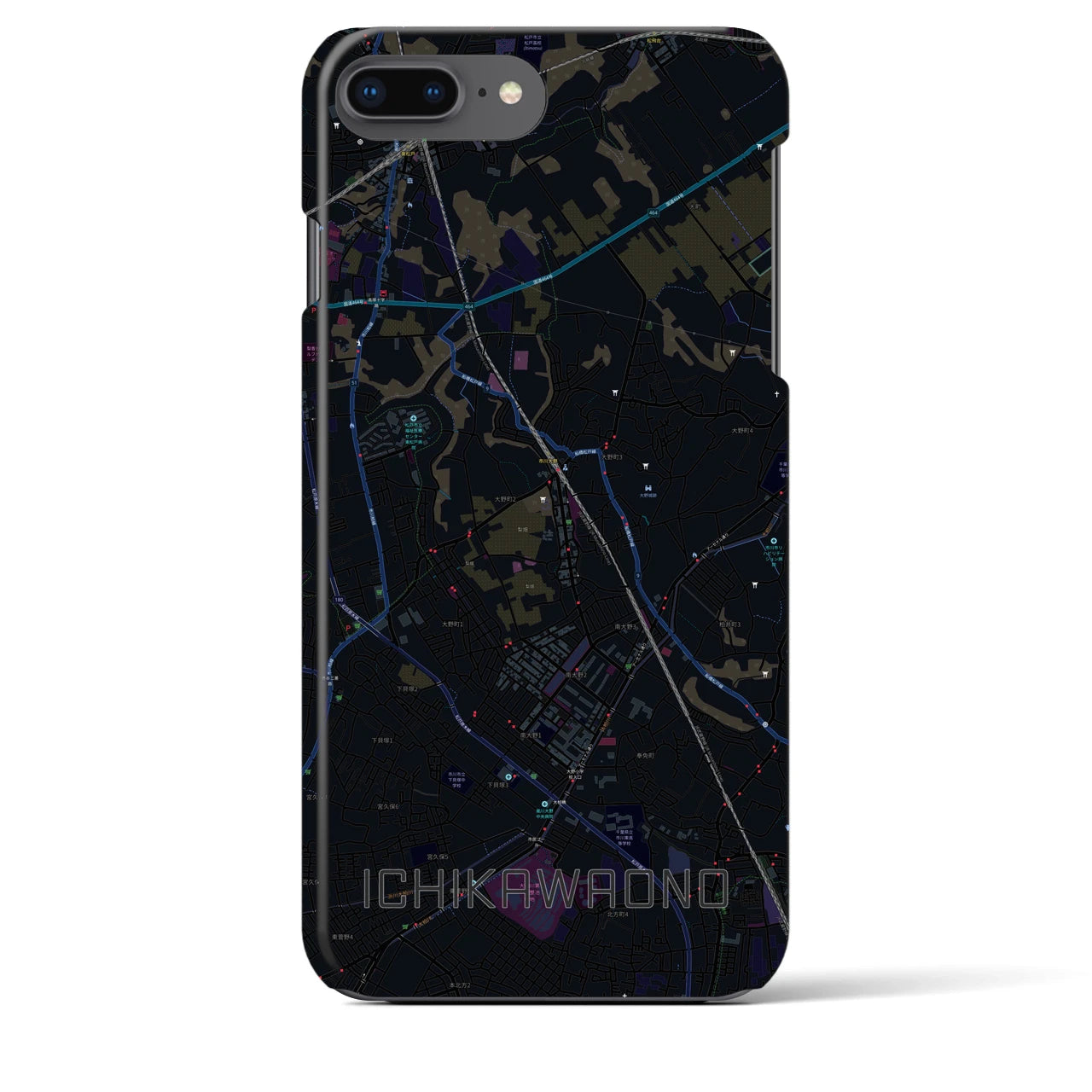 【市川大野】地図柄iPhoneケース（バックカバータイプ・ブラック）iPhone 8Plus /7Plus / 6sPlus / 6Plus 用