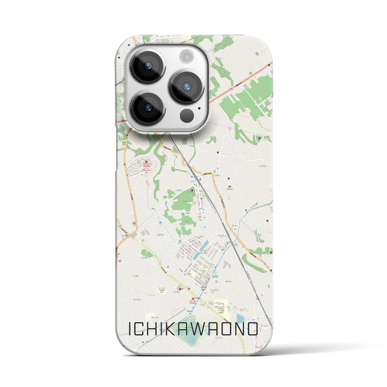【市川大野】地図柄iPhoneケース（バックカバータイプ・ナチュラル）iPhone 14 Pro 用