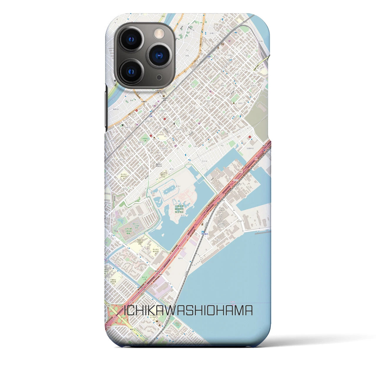 【市川塩浜】地図柄iPhoneケース（バックカバータイプ・ナチュラル）iPhone 11 Pro Max 用