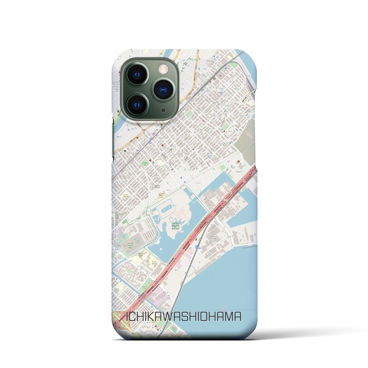 【市川塩浜】地図柄iPhoneケース（バックカバータイプ・ナチュラル）iPhone 11 Pro 用