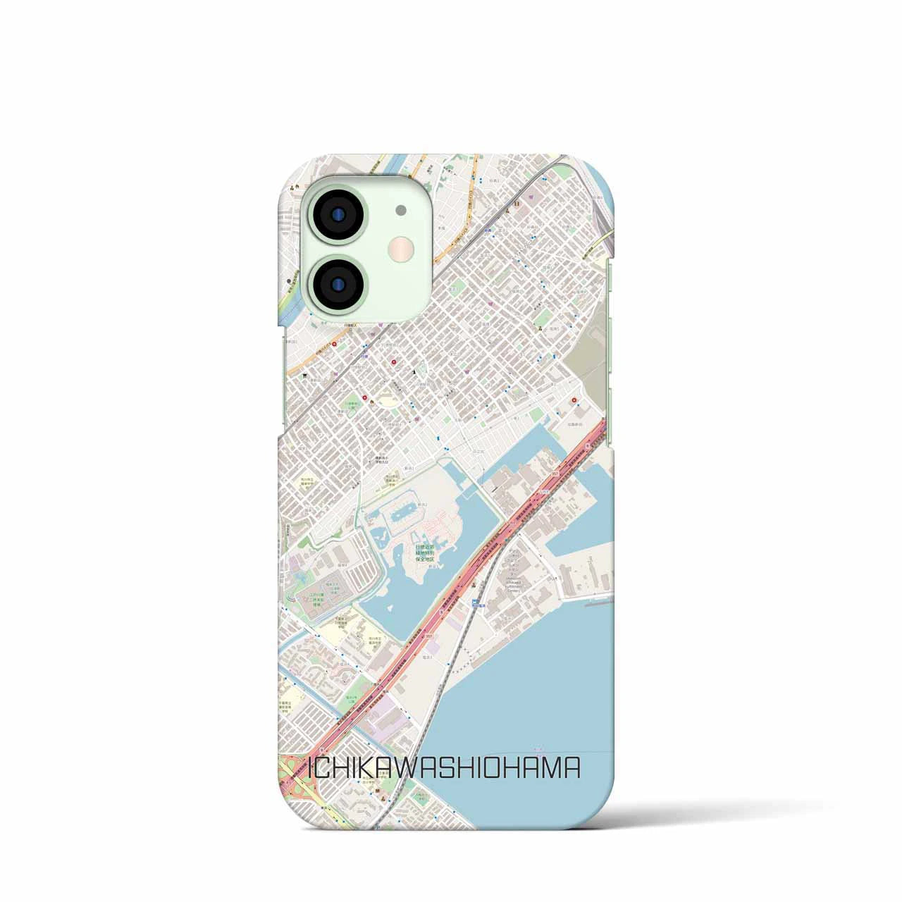 【市川塩浜】地図柄iPhoneケース（バックカバータイプ・ナチュラル）iPhone 12 mini 用