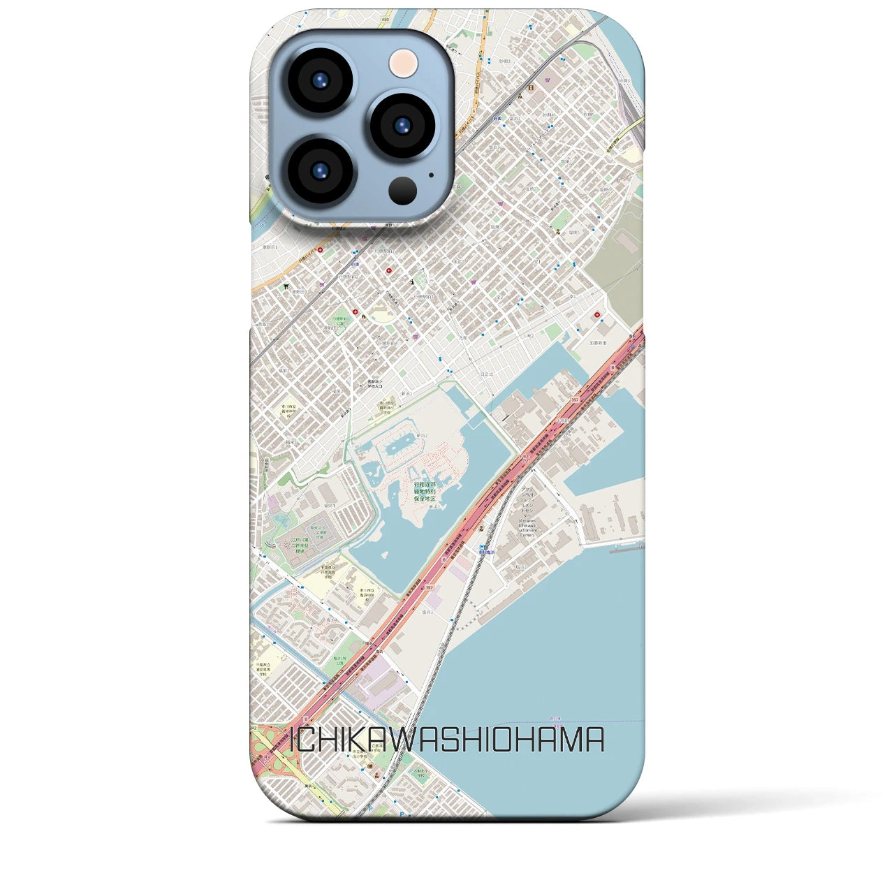 【市川塩浜】地図柄iPhoneケース（バックカバータイプ・ナチュラル）iPhone 13 Pro Max 用