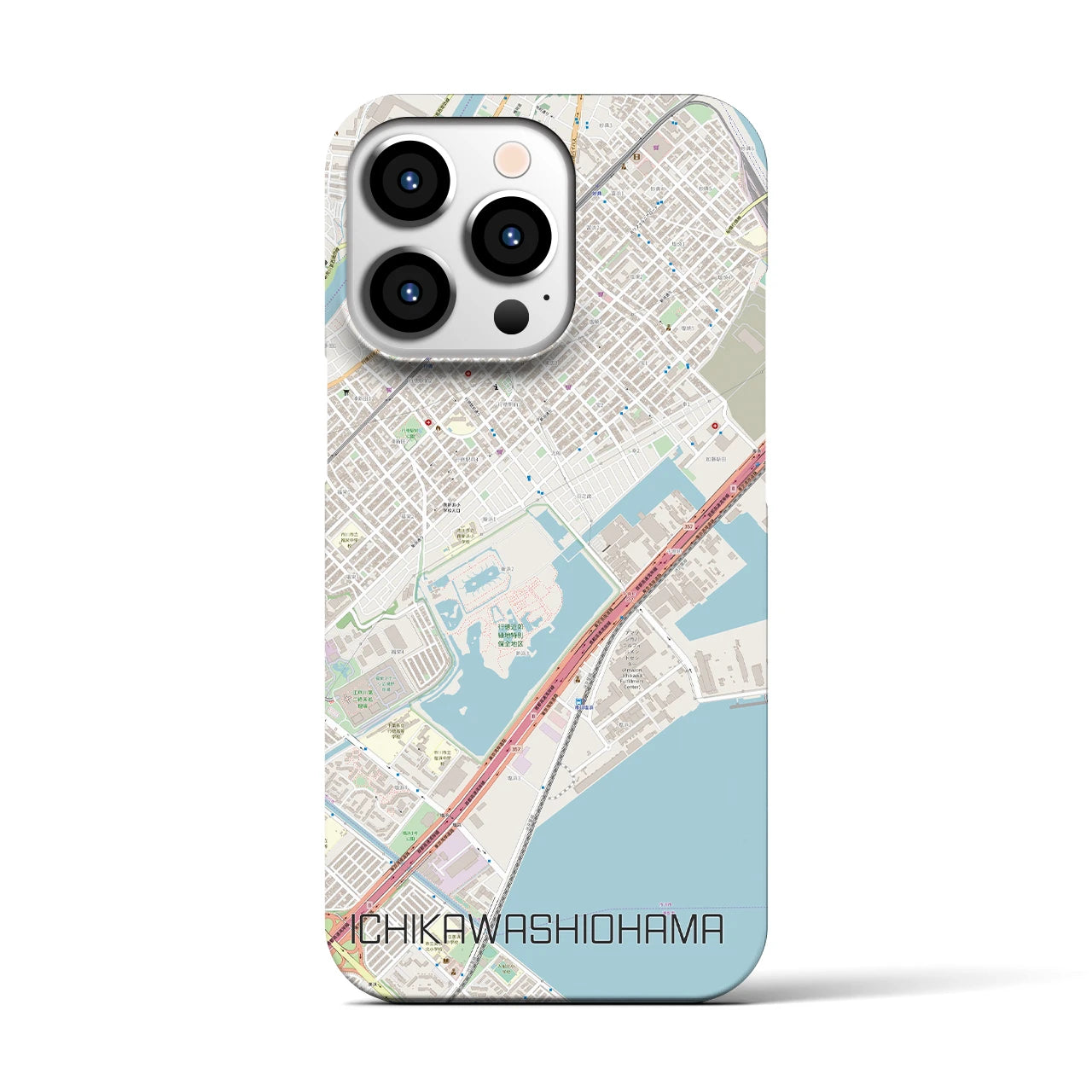 【市川塩浜】地図柄iPhoneケース（バックカバータイプ・ナチュラル）iPhone 13 Pro 用