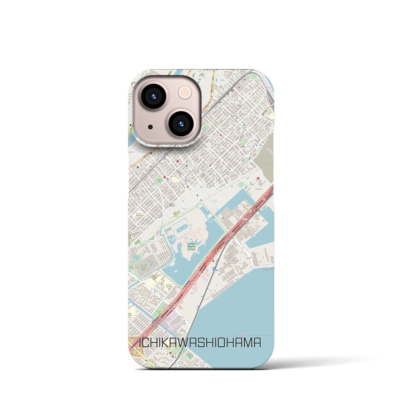 【市川塩浜】地図柄iPhoneケース（バックカバータイプ・ナチュラル）iPhone 13 mini 用