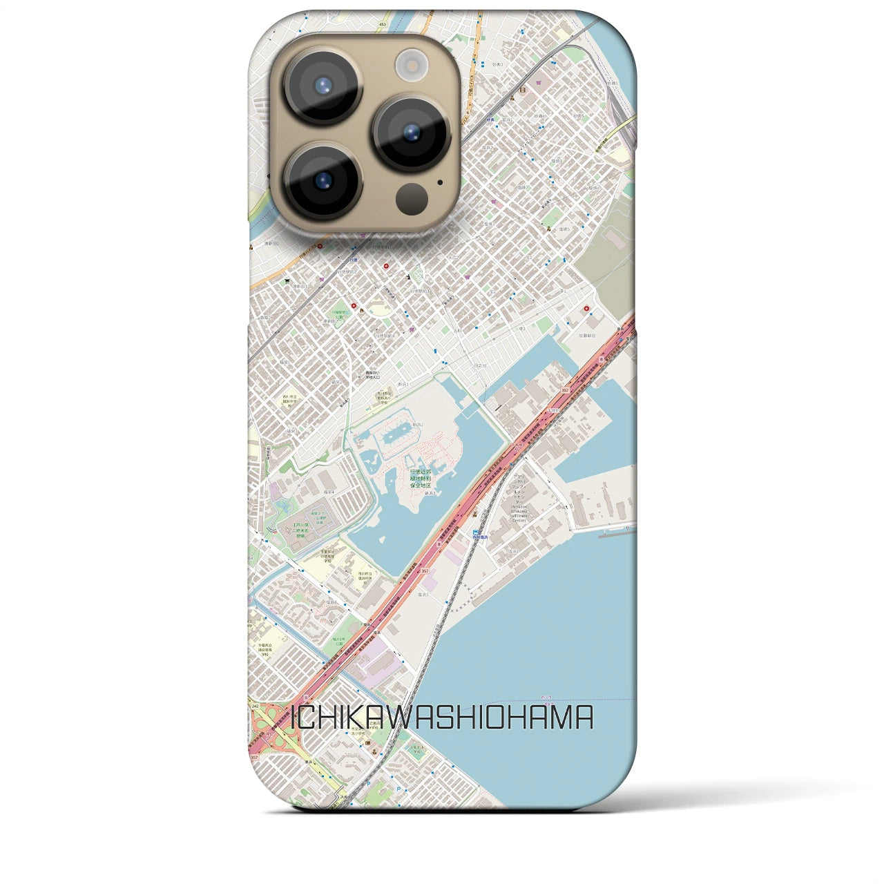 【市川塩浜】地図柄iPhoneケース（バックカバータイプ・ナチュラル）iPhone 14 Pro Max 用