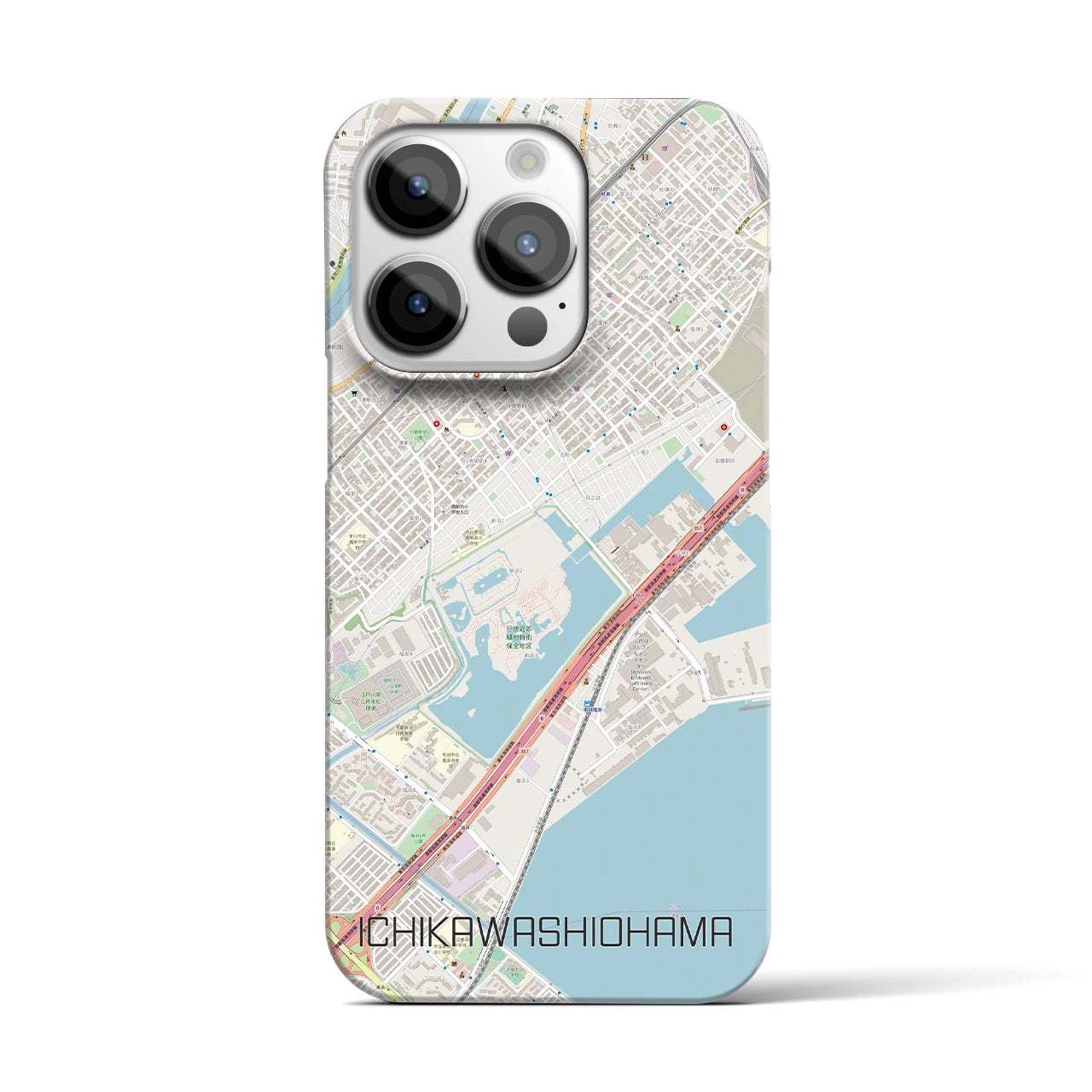 【市川塩浜】地図柄iPhoneケース（バックカバータイプ・ナチュラル）iPhone 14 Pro 用
