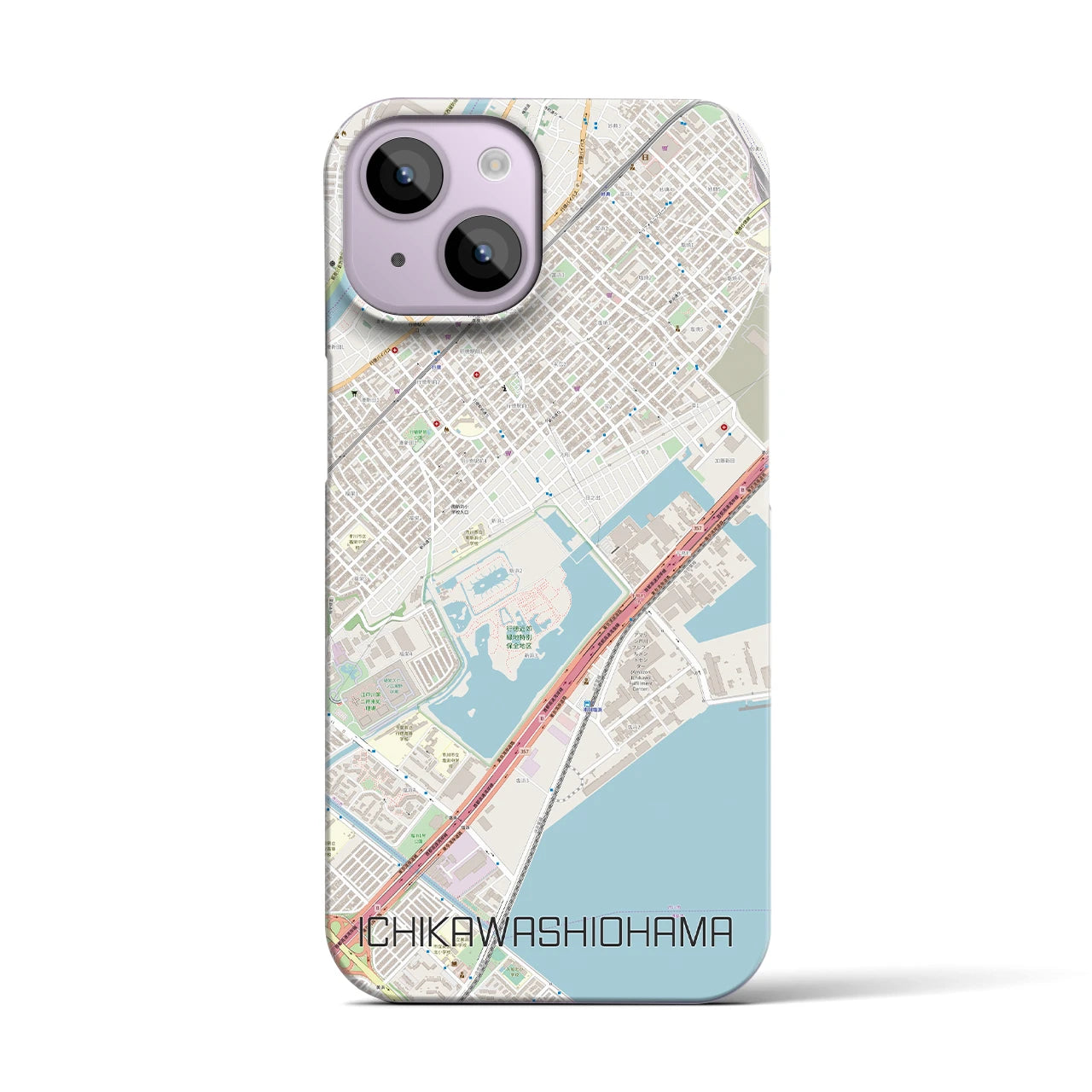 【市川塩浜】地図柄iPhoneケース（バックカバータイプ・ナチュラル）iPhone 14 用