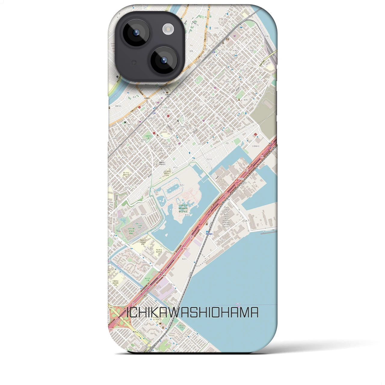 【市川塩浜】地図柄iPhoneケース（バックカバータイプ・ナチュラル）iPhone 14 Plus 用