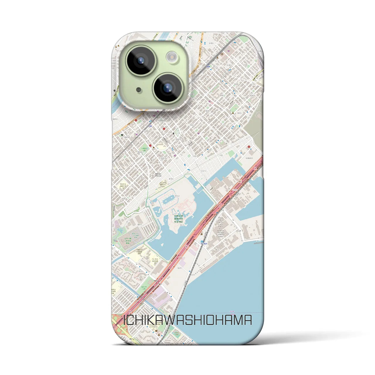 【市川塩浜】地図柄iPhoneケース（バックカバータイプ・ナチュラル）iPhone 15 用
