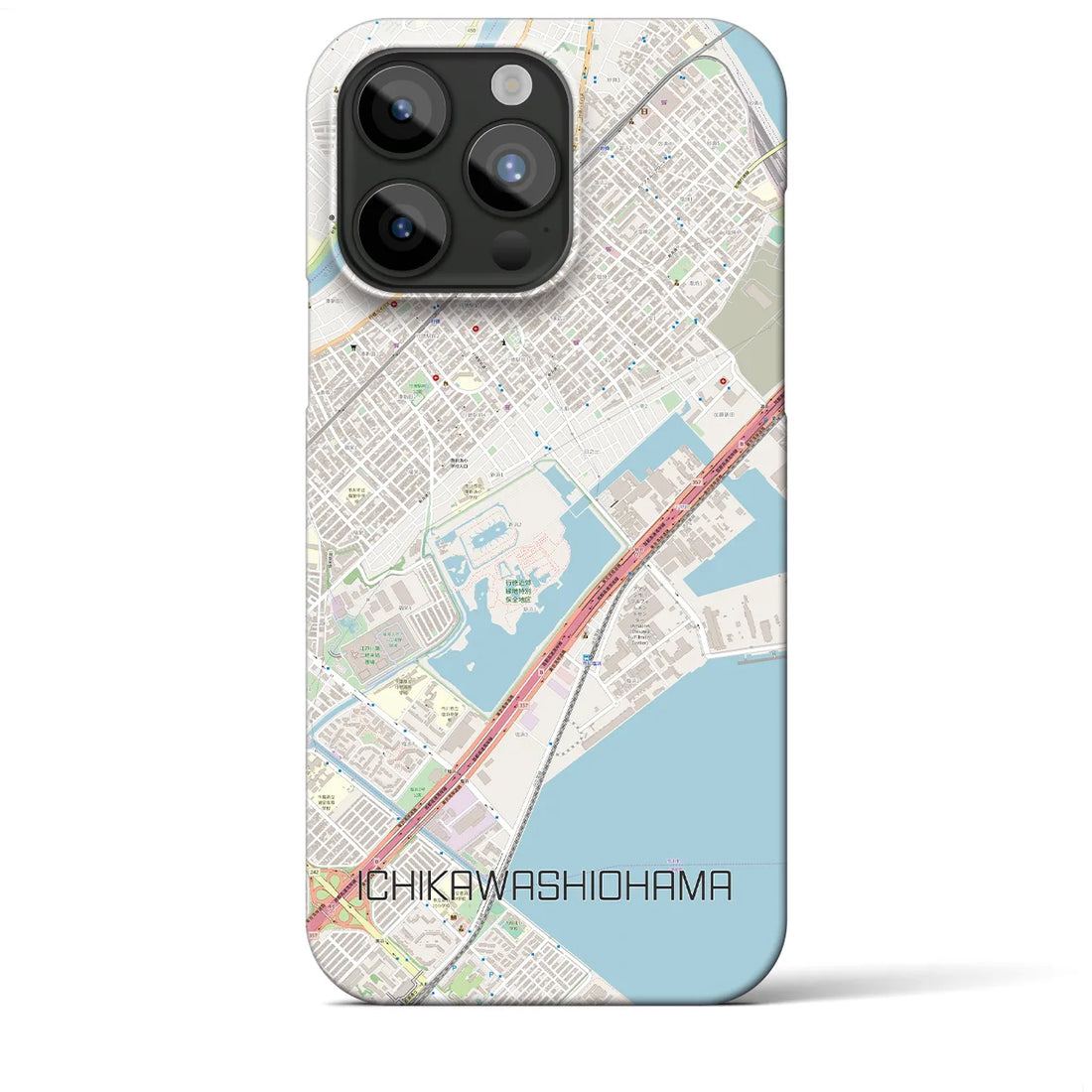 【市川塩浜】地図柄iPhoneケース（バックカバータイプ・ナチュラル）iPhone 15 Pro Max 用
