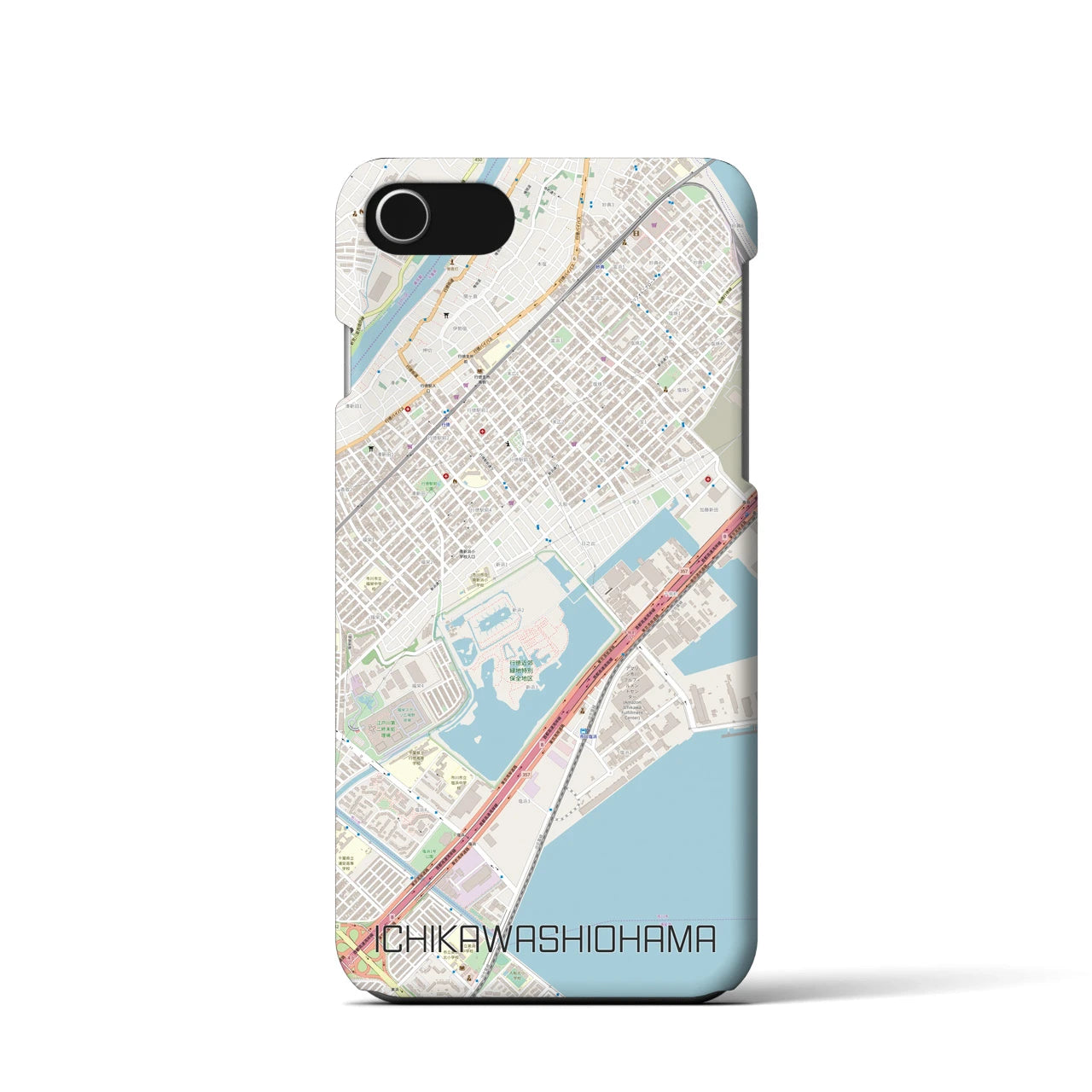 【市川塩浜】地図柄iPhoneケース（バックカバータイプ・ナチュラル）iPhone SE（第3 / 第2世代） / 8 / 7 / 6s / 6 用
