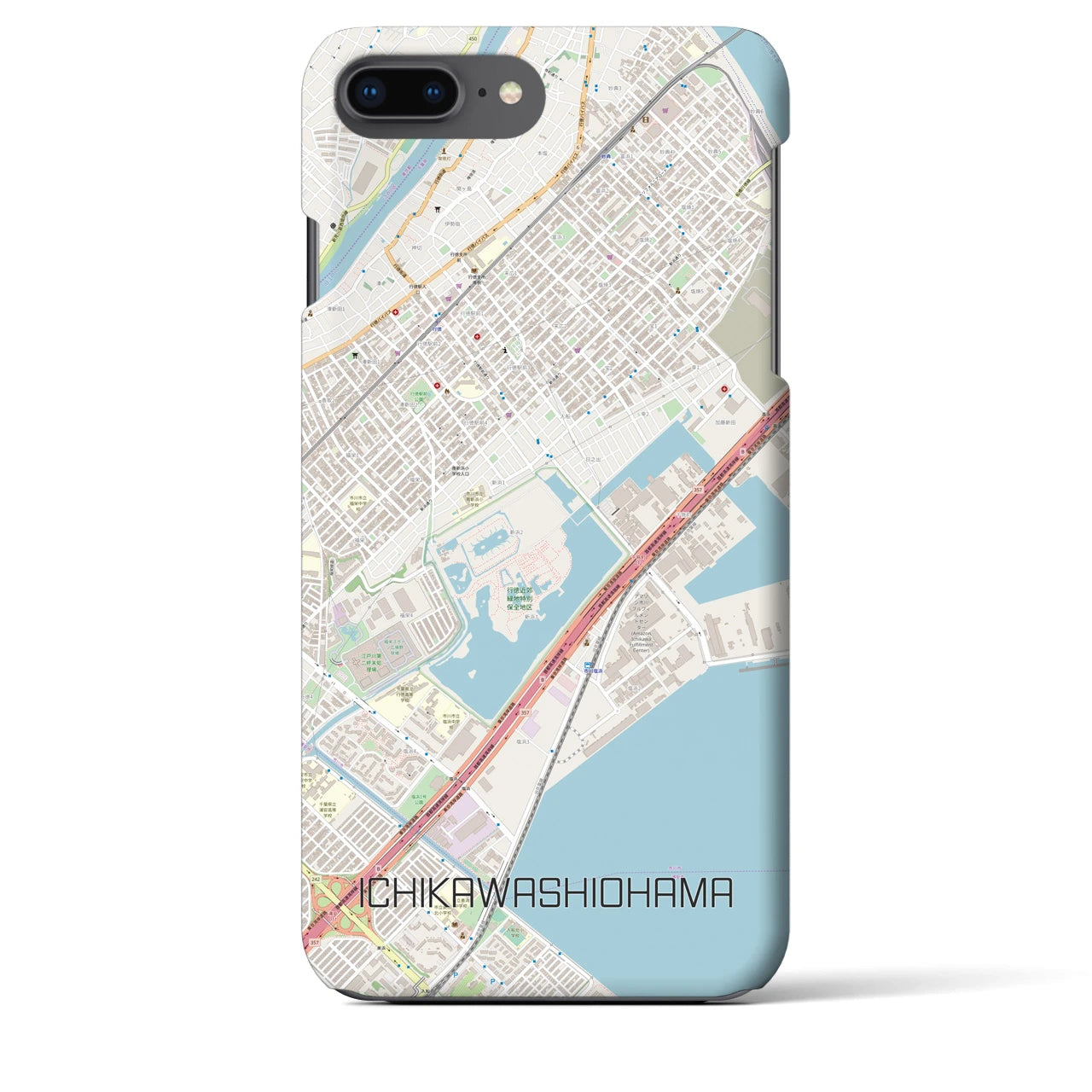 【市川塩浜】地図柄iPhoneケース（バックカバータイプ・ナチュラル）iPhone 8Plus /7Plus / 6sPlus / 6Plus 用