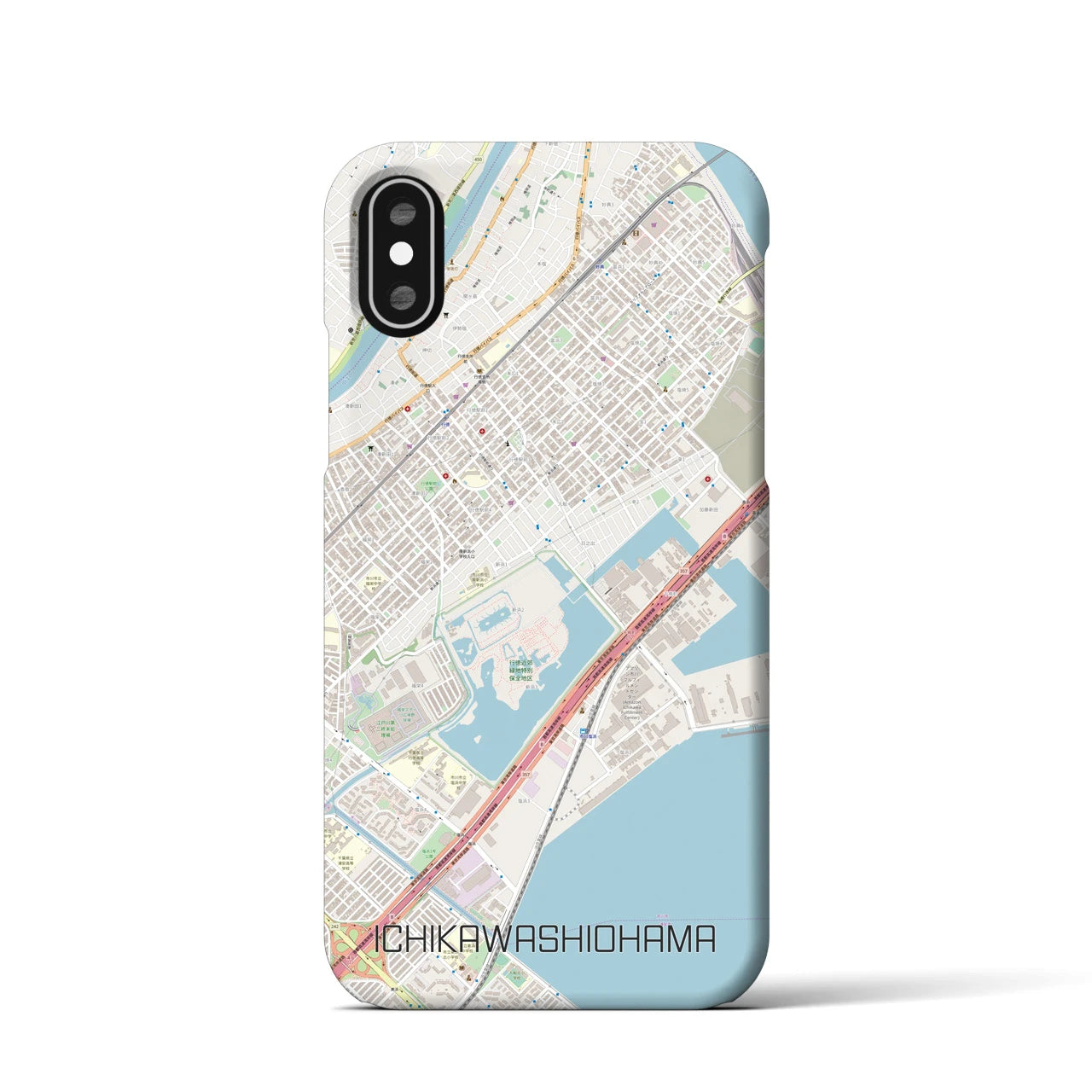 【市川塩浜】地図柄iPhoneケース（バックカバータイプ・ナチュラル）iPhone XS / X 用