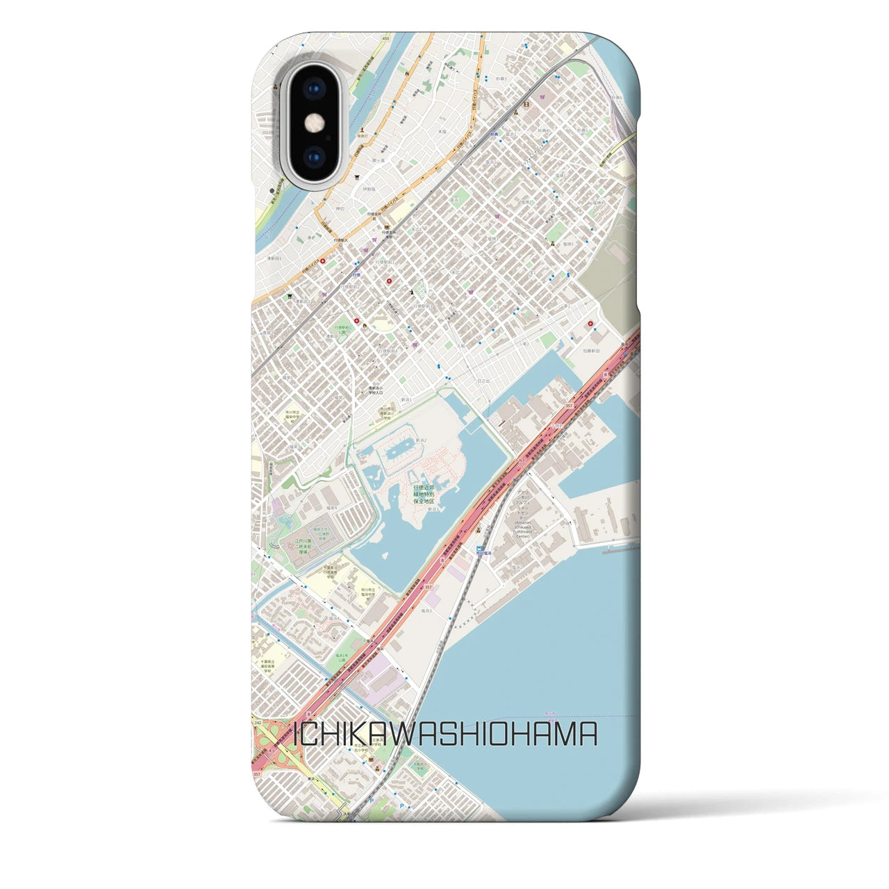 【市川塩浜】地図柄iPhoneケース（バックカバータイプ・ナチュラル）iPhone XS Max 用