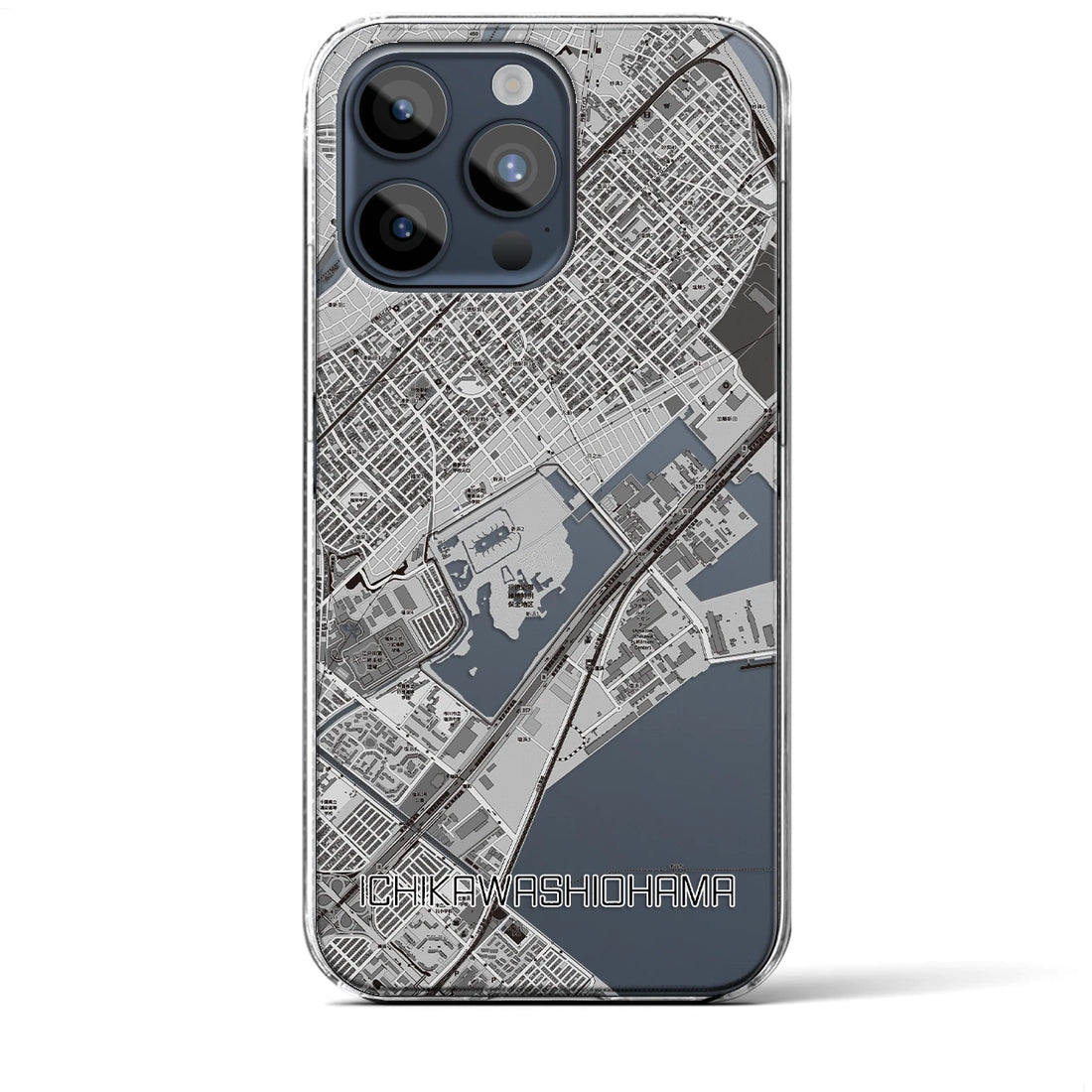 【市川塩浜】地図柄iPhoneケース（クリアタイプ・モノトーン）iPhone 15 Pro Max 用