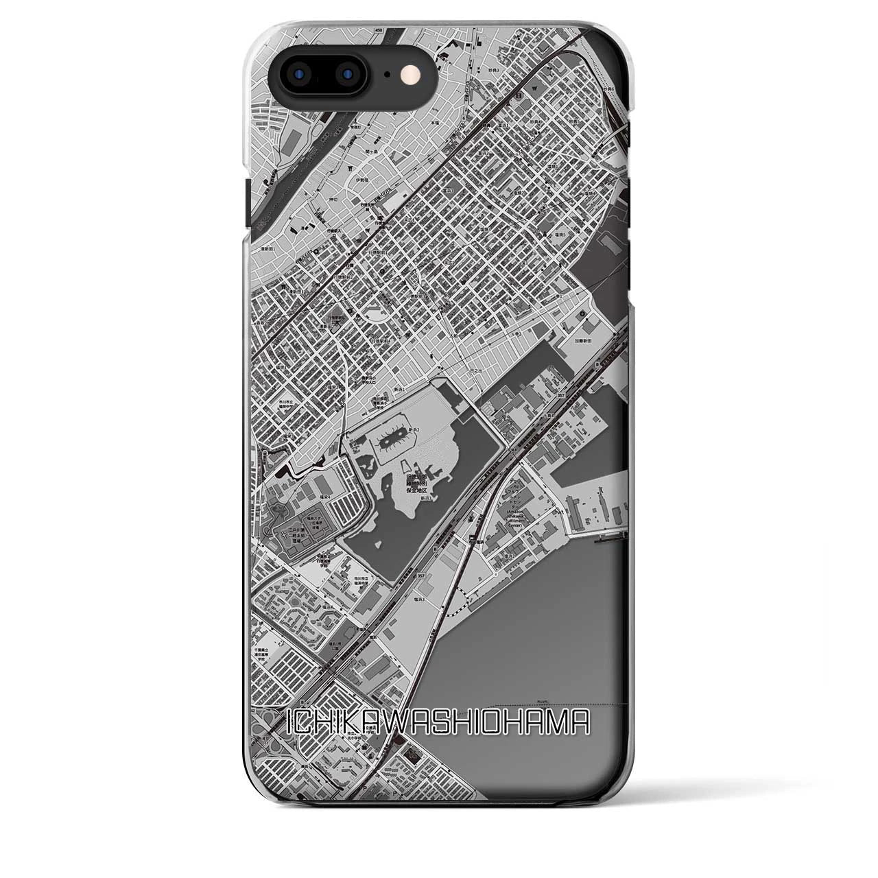 【市川塩浜】地図柄iPhoneケース（クリアタイプ・モノトーン）iPhone 8Plus /7Plus / 6sPlus / 6Plus 用