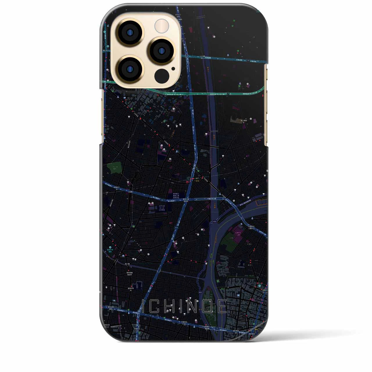 【一之江】地図柄iPhoneケース（バックカバータイプ・ブラック）iPhone 12 Pro Max 用