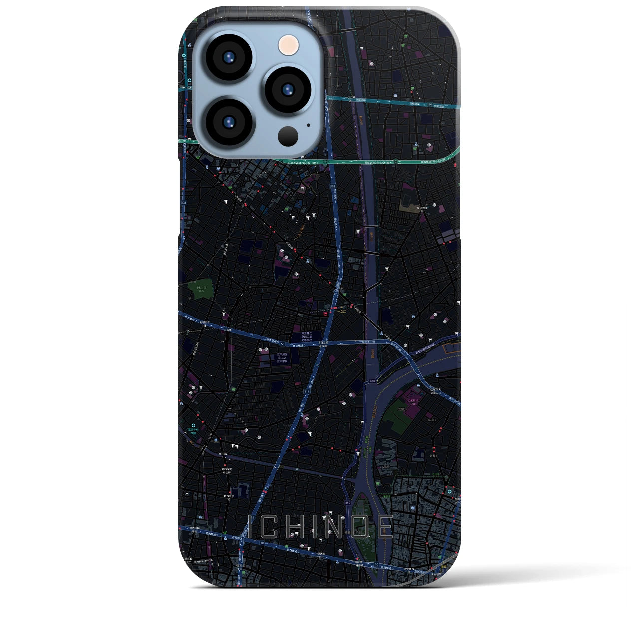 【一之江】地図柄iPhoneケース（バックカバータイプ・ブラック）iPhone 13 Pro Max 用