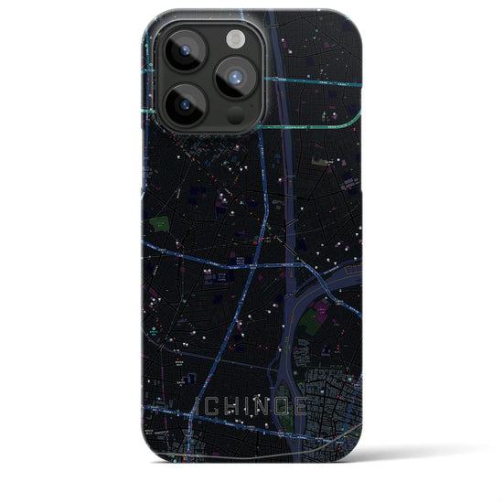 【一之江】地図柄iPhoneケース（バックカバータイプ・ブラック）iPhone 15 Pro Max 用