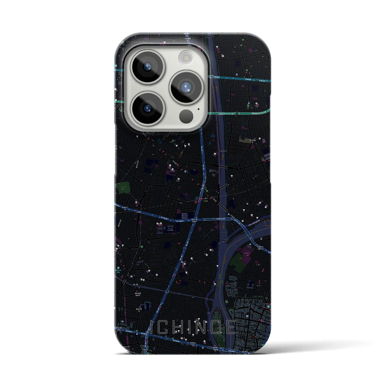 【一之江】地図柄iPhoneケース（バックカバータイプ・ブラック）iPhone 15 Pro 用