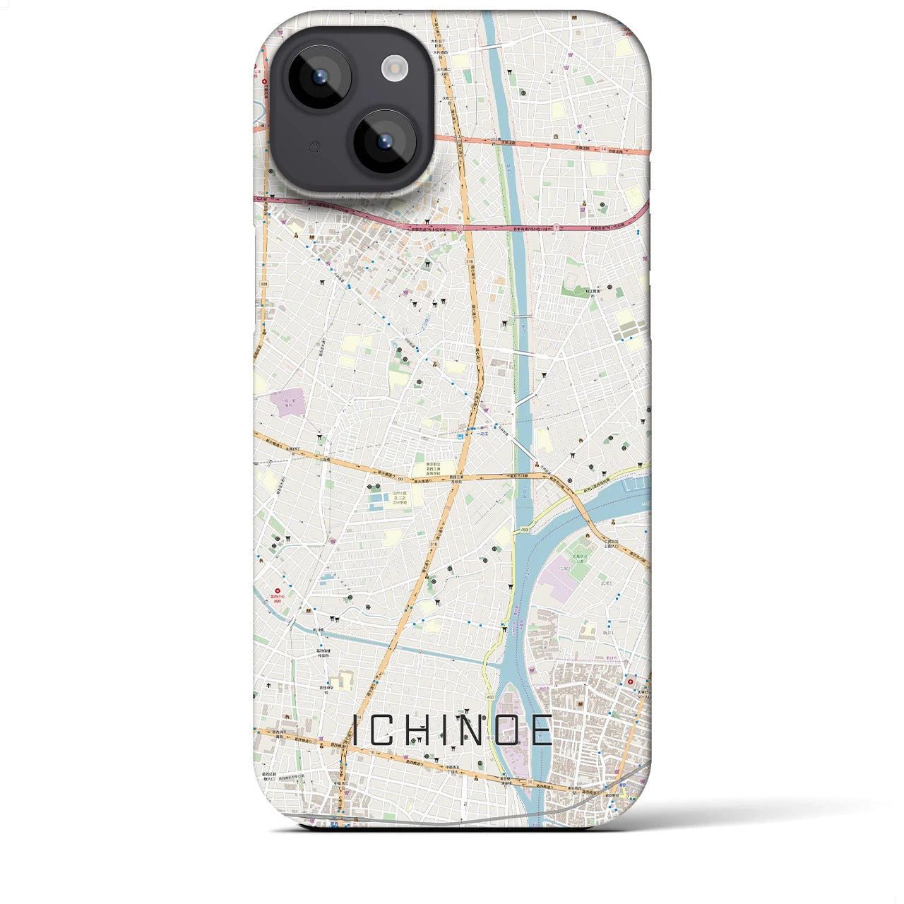 【一之江】地図柄iPhoneケース（バックカバータイプ・ナチュラル）iPhone 14 Plus 用