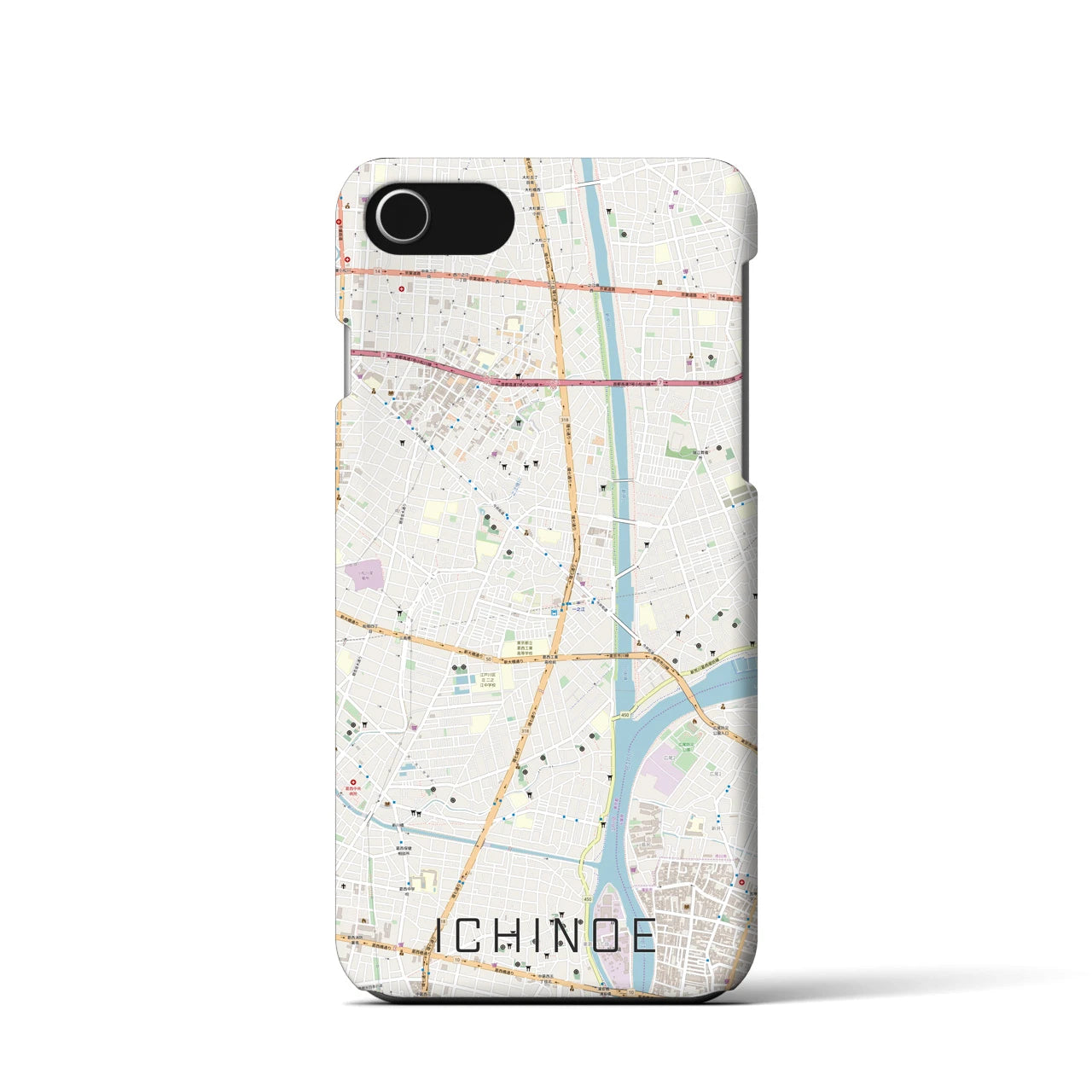 【一之江】地図柄iPhoneケース（バックカバータイプ・ナチュラル）iPhone SE（第3 / 第2世代） / 8 / 7 / 6s / 6 用