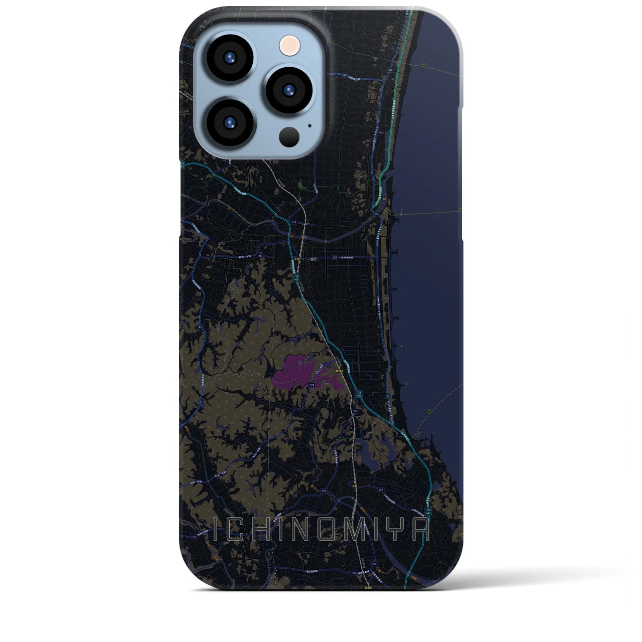 【一宮（千葉県）】地図柄iPhoneケース（バックカバータイプ・ブラック）iPhone 13 Pro Max 用