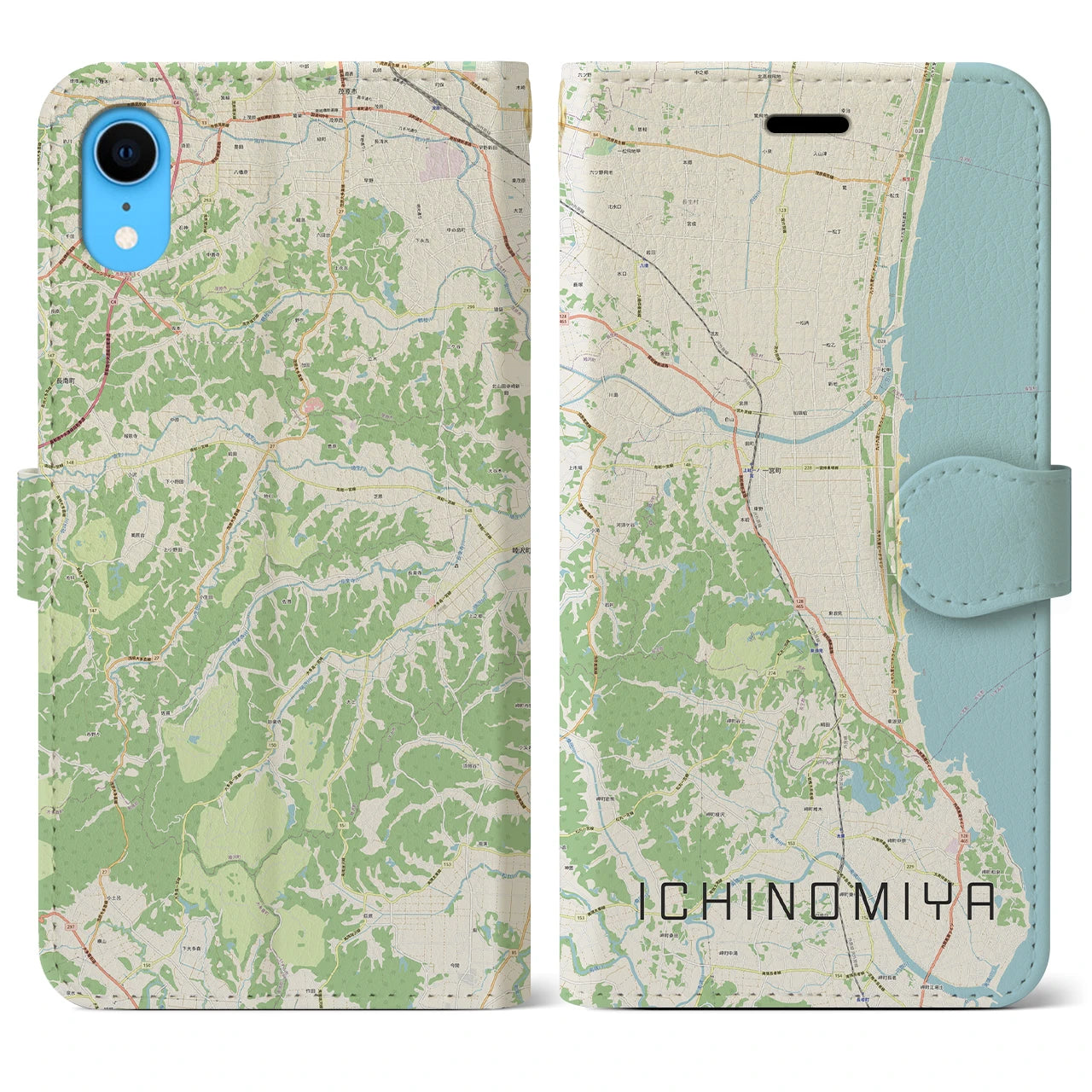【一宮（千葉県）】地図柄iPhoneケース（手帳両面タイプ・ナチュラル）iPhone XR 用