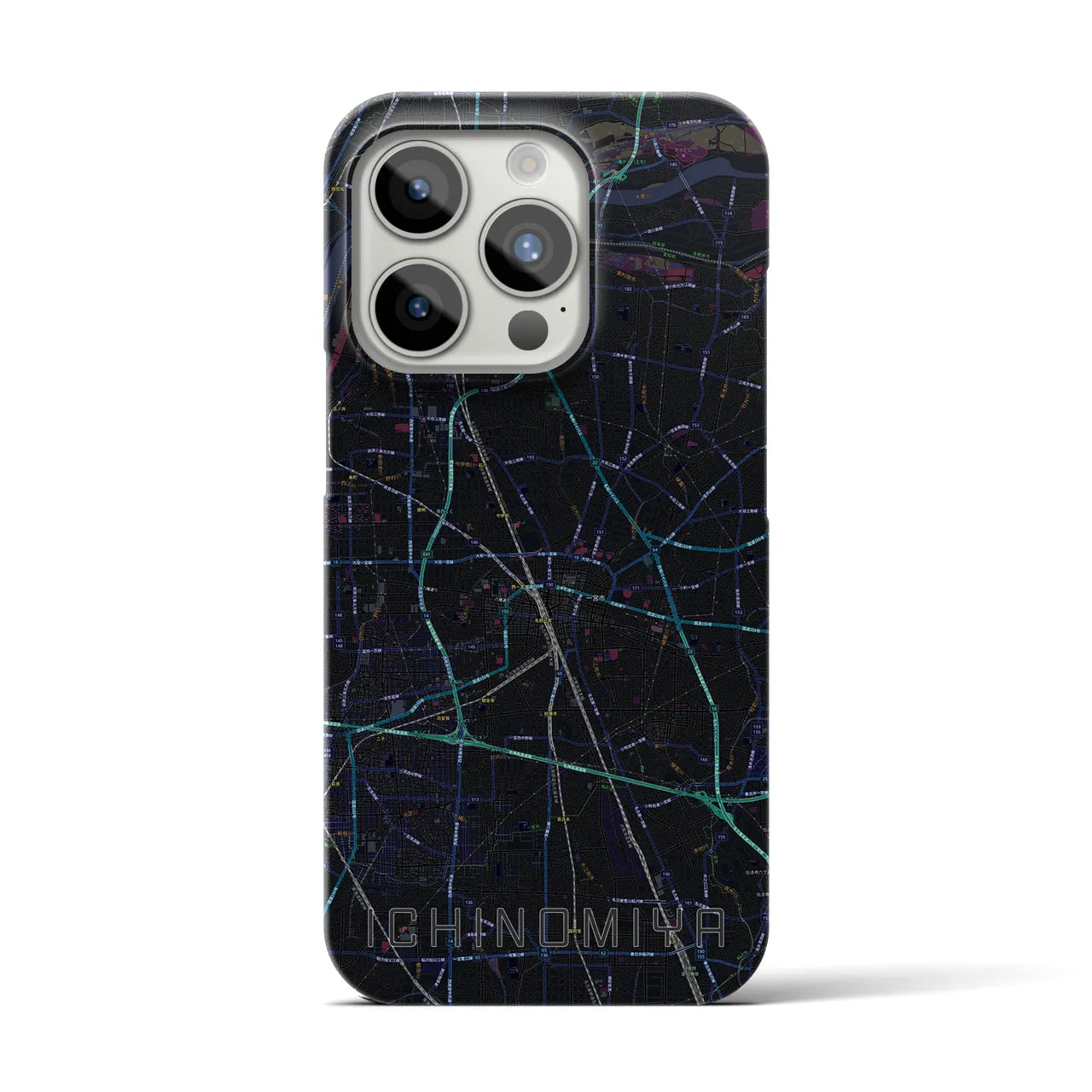 【一宮】地図柄iPhoneケース（バックカバータイプ・ブラック）iPhone 15 Pro 用