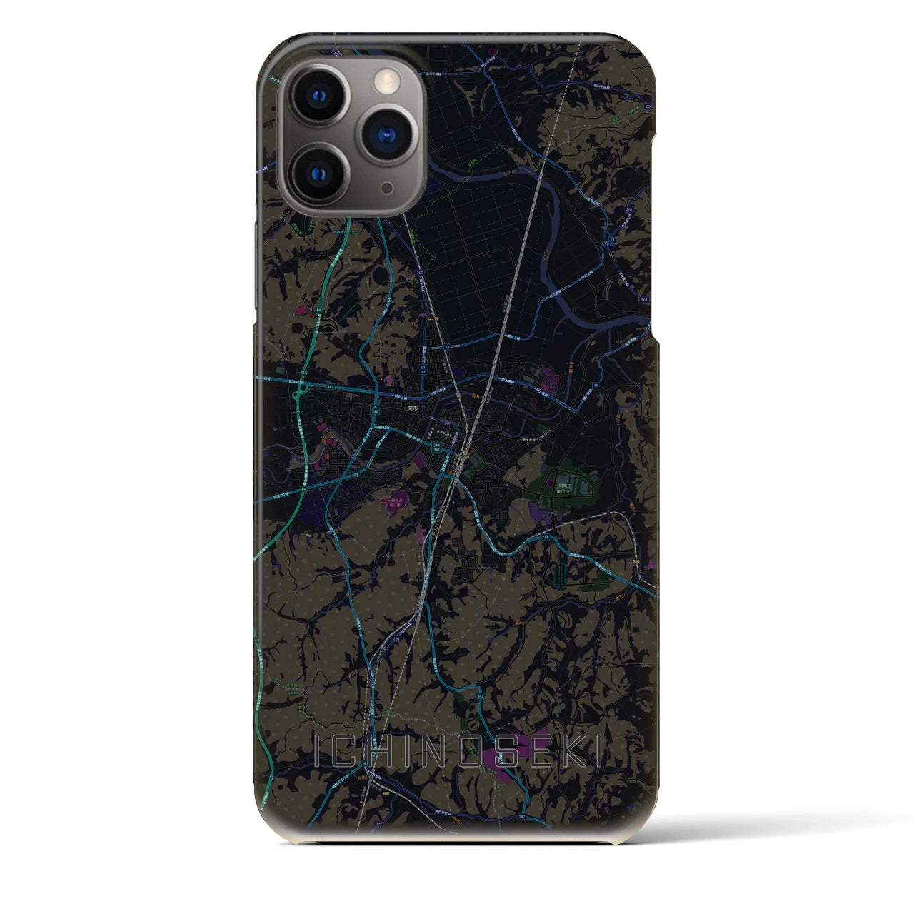 【一関】地図柄iPhoneケース（バックカバータイプ・ブラック）iPhone 11 Pro Max 用